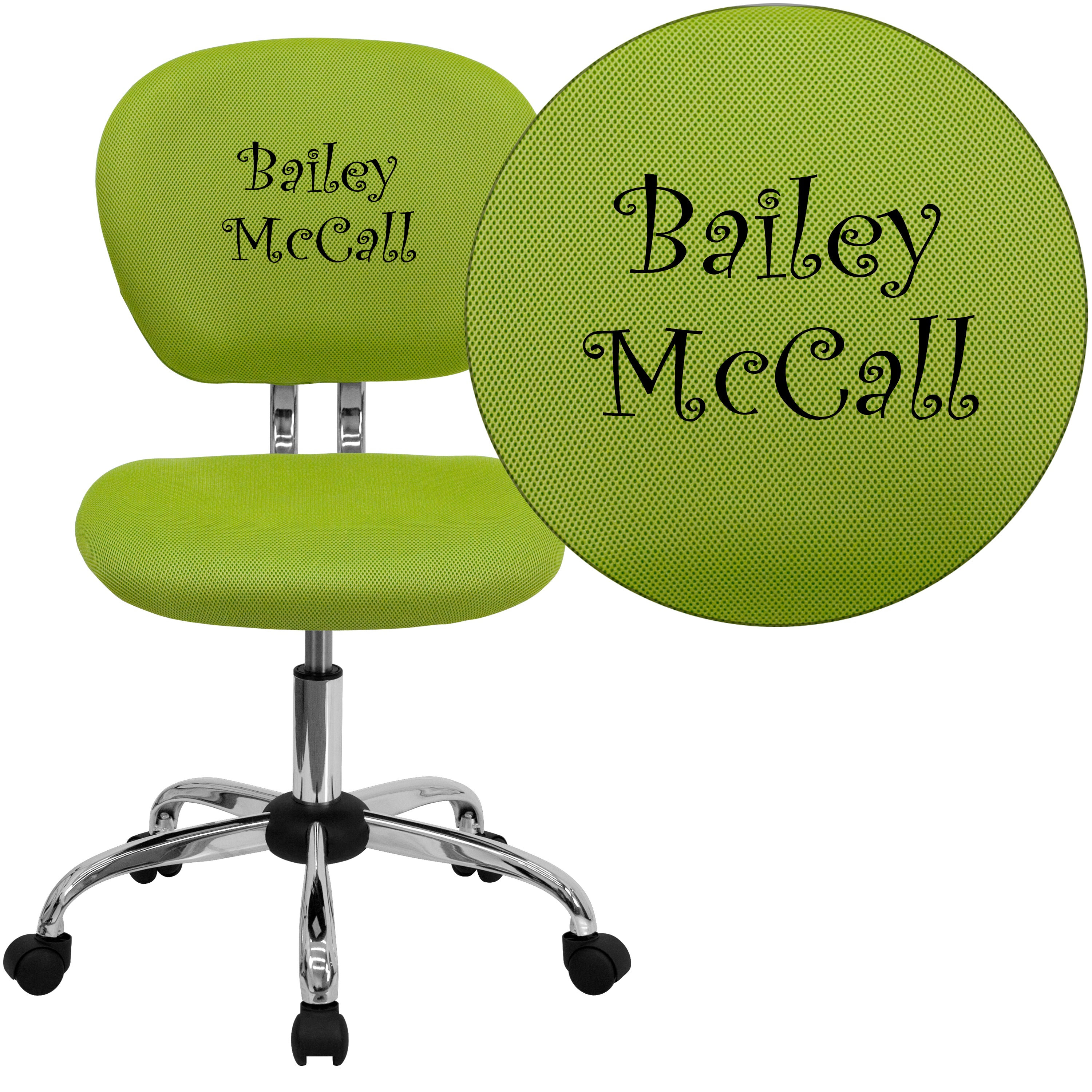 Beverly Personalized Mid-Back Apple Green Mesh Swivel Task Office Chair with Chrome Base
