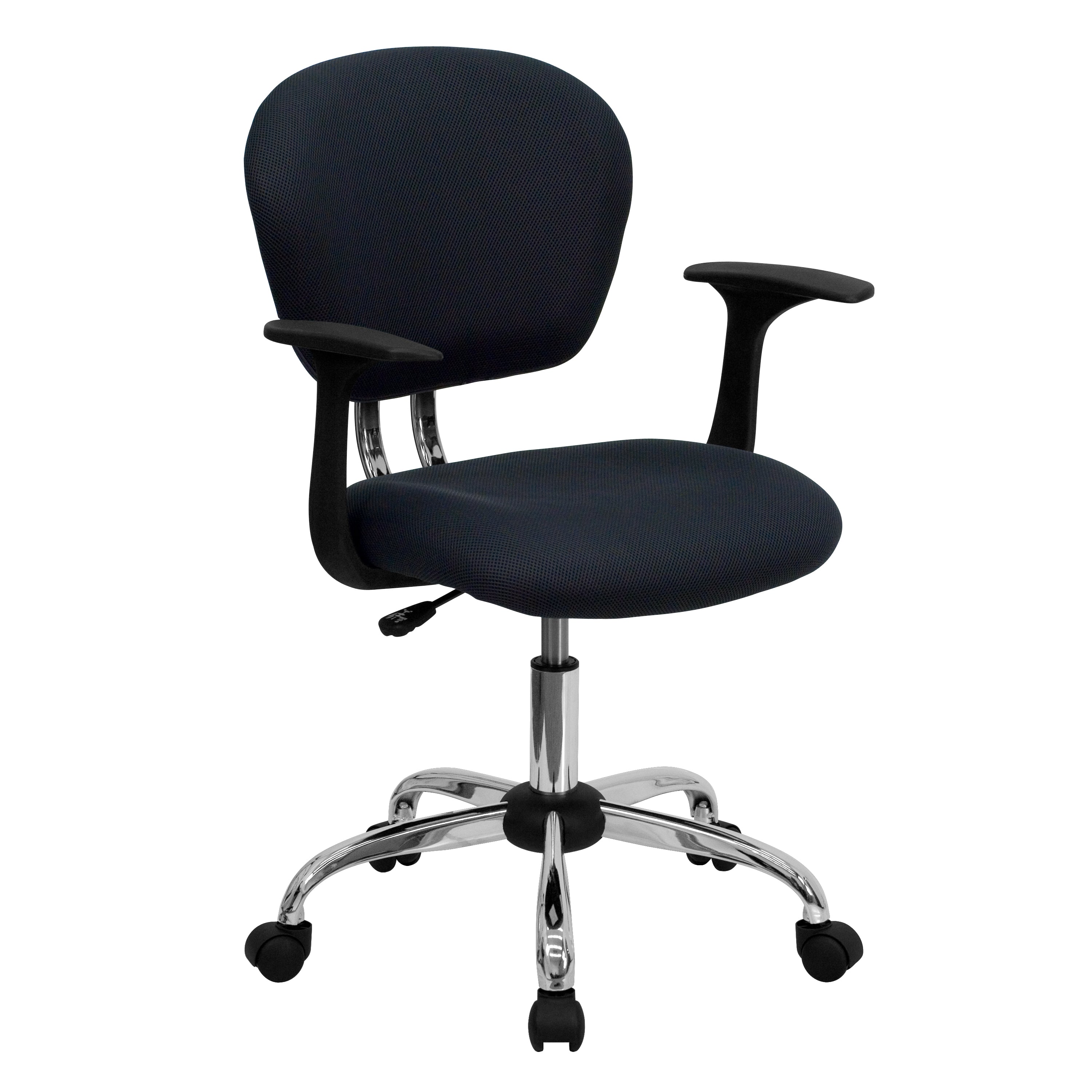 Beverly Mid-Back Gray Mesh Padded Swivel Task Office Chair with Chrome Base and Arms