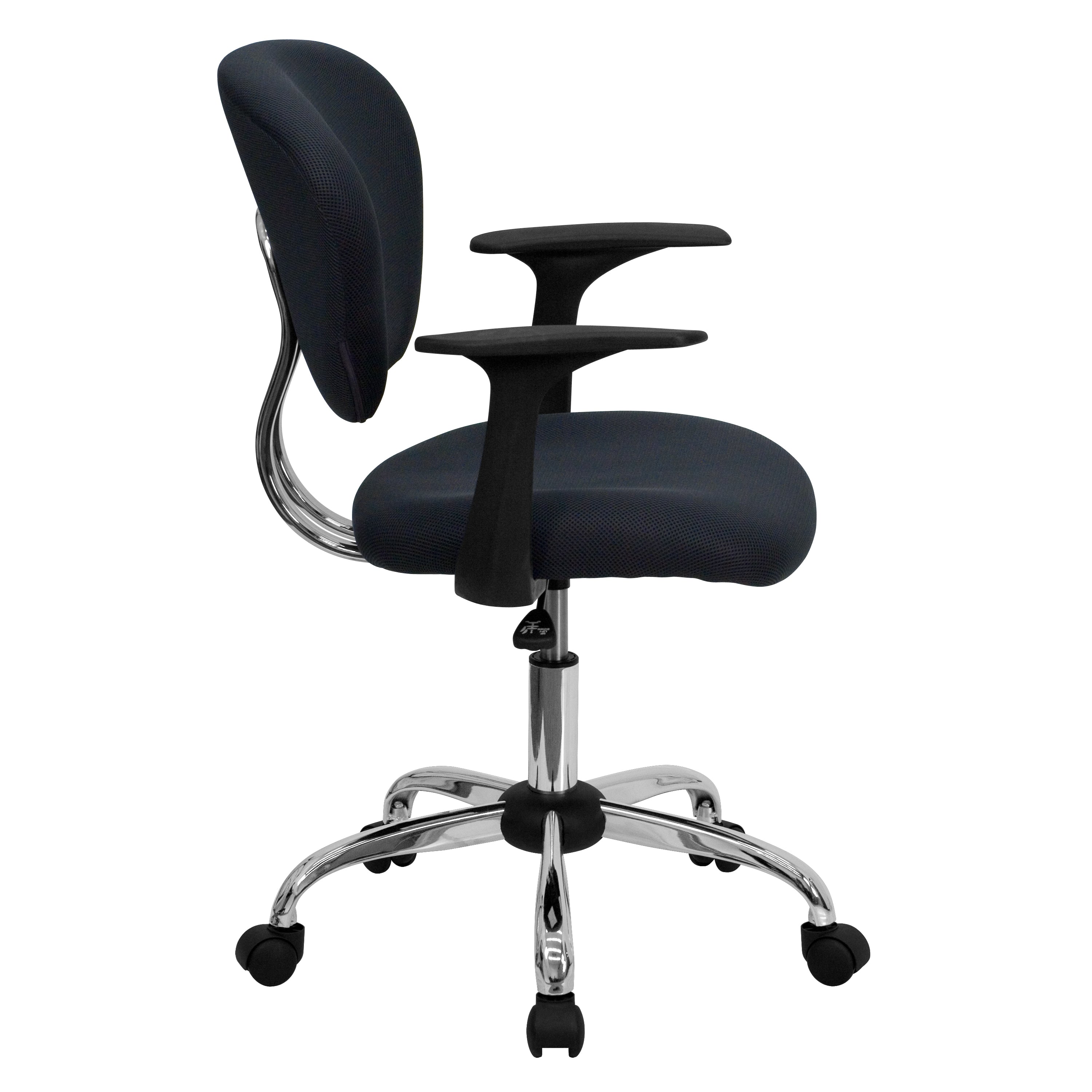 Beverly Mid-Back Gray Mesh Padded Swivel Task Office Chair with Chrome Base and Arms