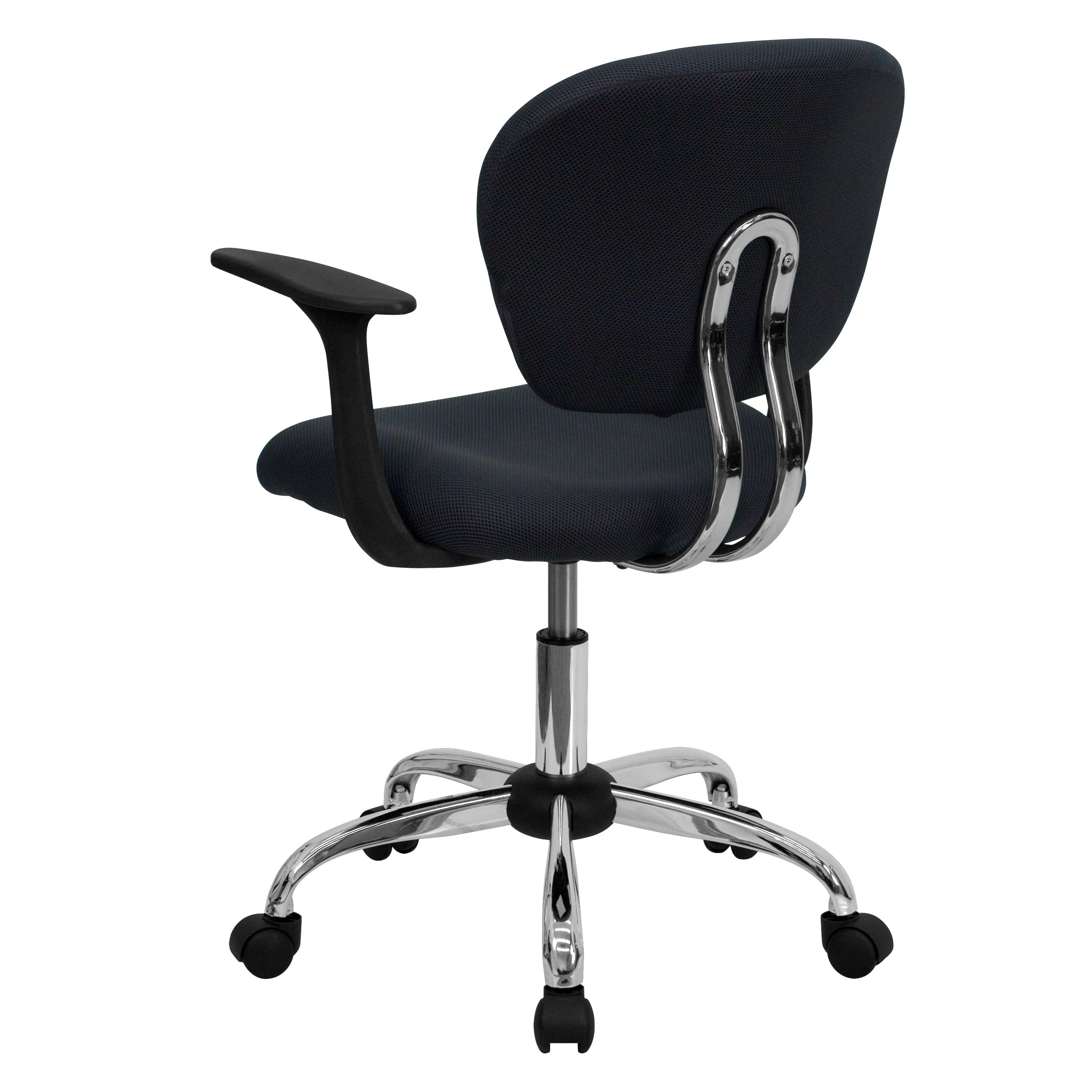 Beverly Mid-Back Gray Mesh Padded Swivel Task Office Chair with Chrome Base and Arms