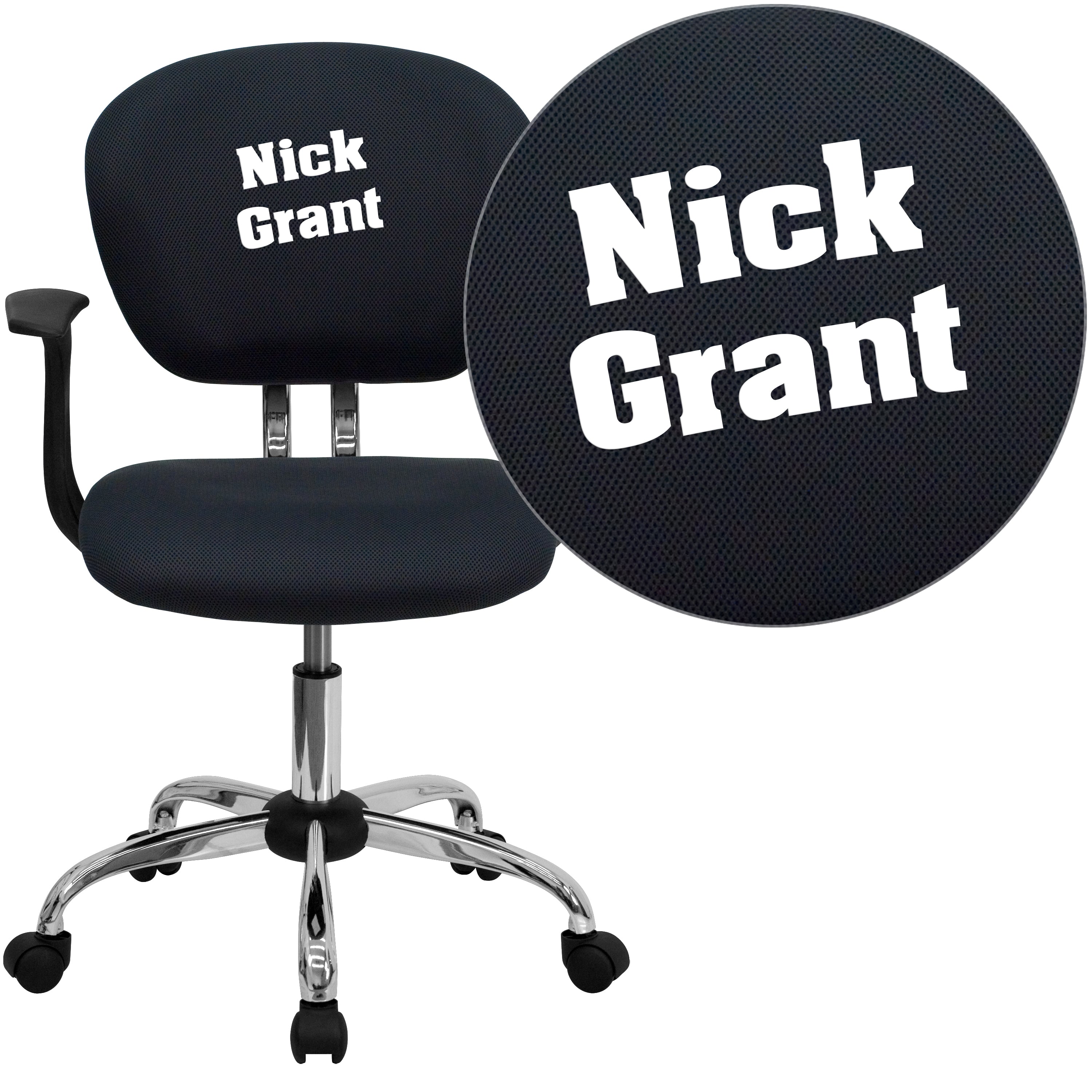 Beverly Personalized Mid-Back Gray Mesh Swivel Task Office Chair with Chrome Base and Arms