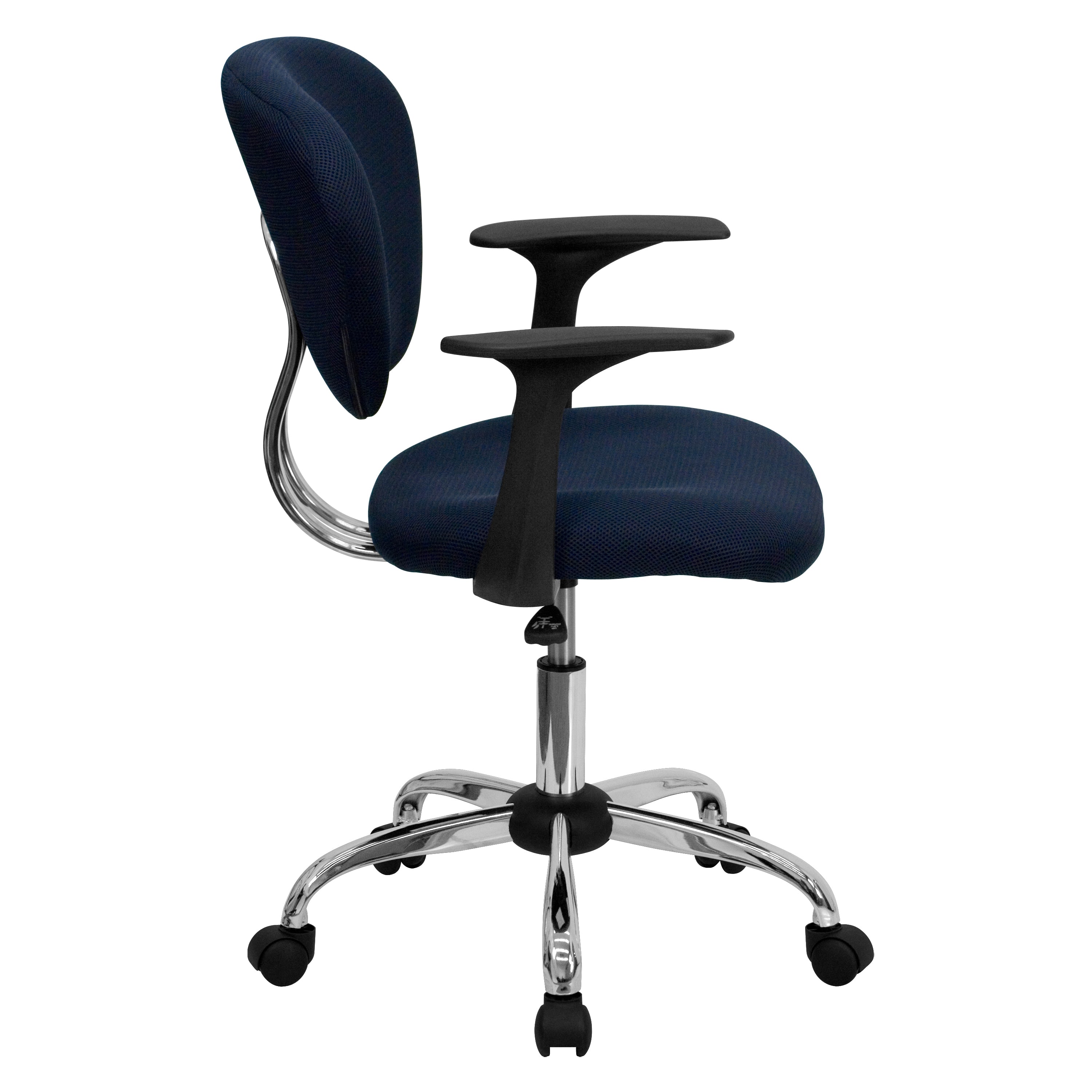 Beverly Mid-Back Navy Mesh Padded Swivel Task Office Chair with Chrome Base and Arms