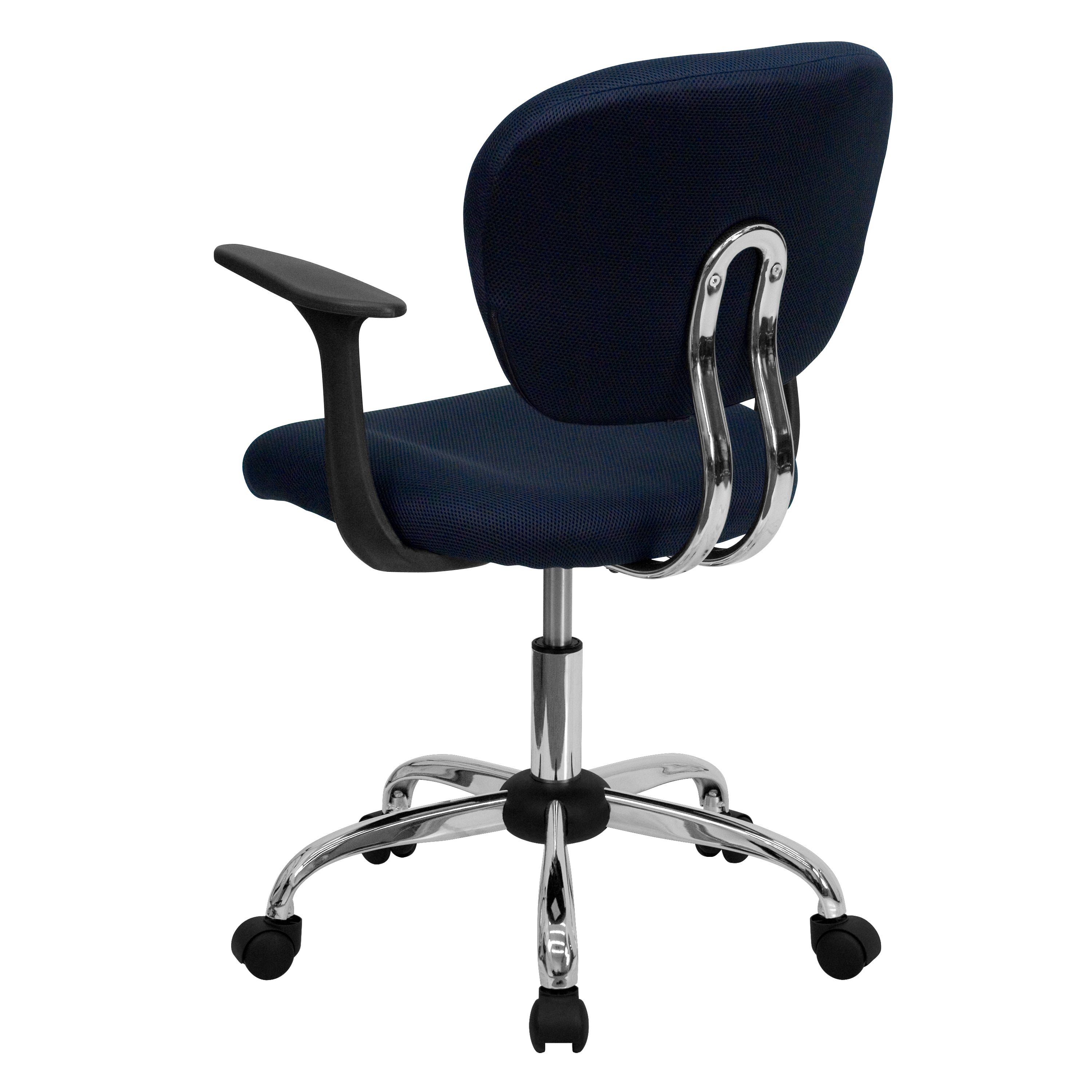 Beverly Mid-Back Navy Mesh Padded Swivel Task Office Chair with Chrome Base and Arms