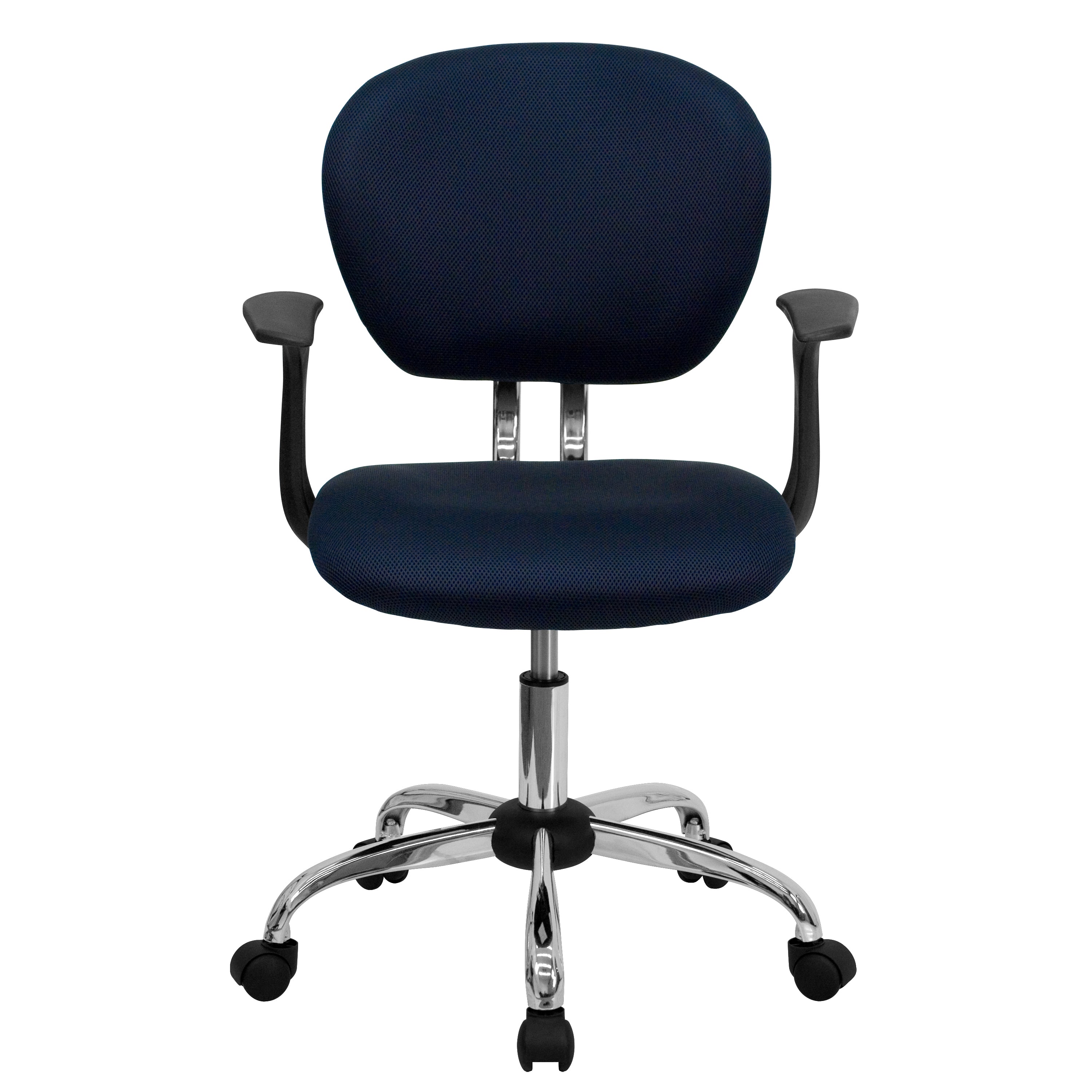 Beverly Mid-Back Navy Mesh Padded Swivel Task Office Chair with Chrome Base and Arms