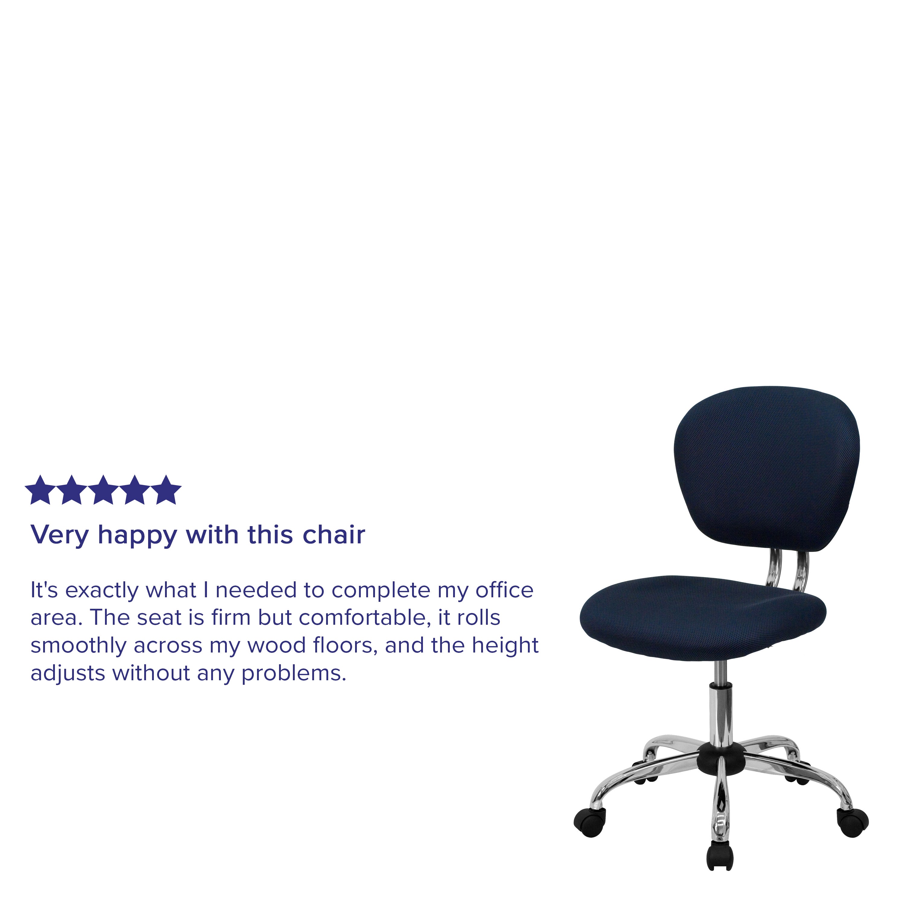 Beverly Mid-Back Navy Mesh Padded Swivel Task Office Chair with Chrome Base