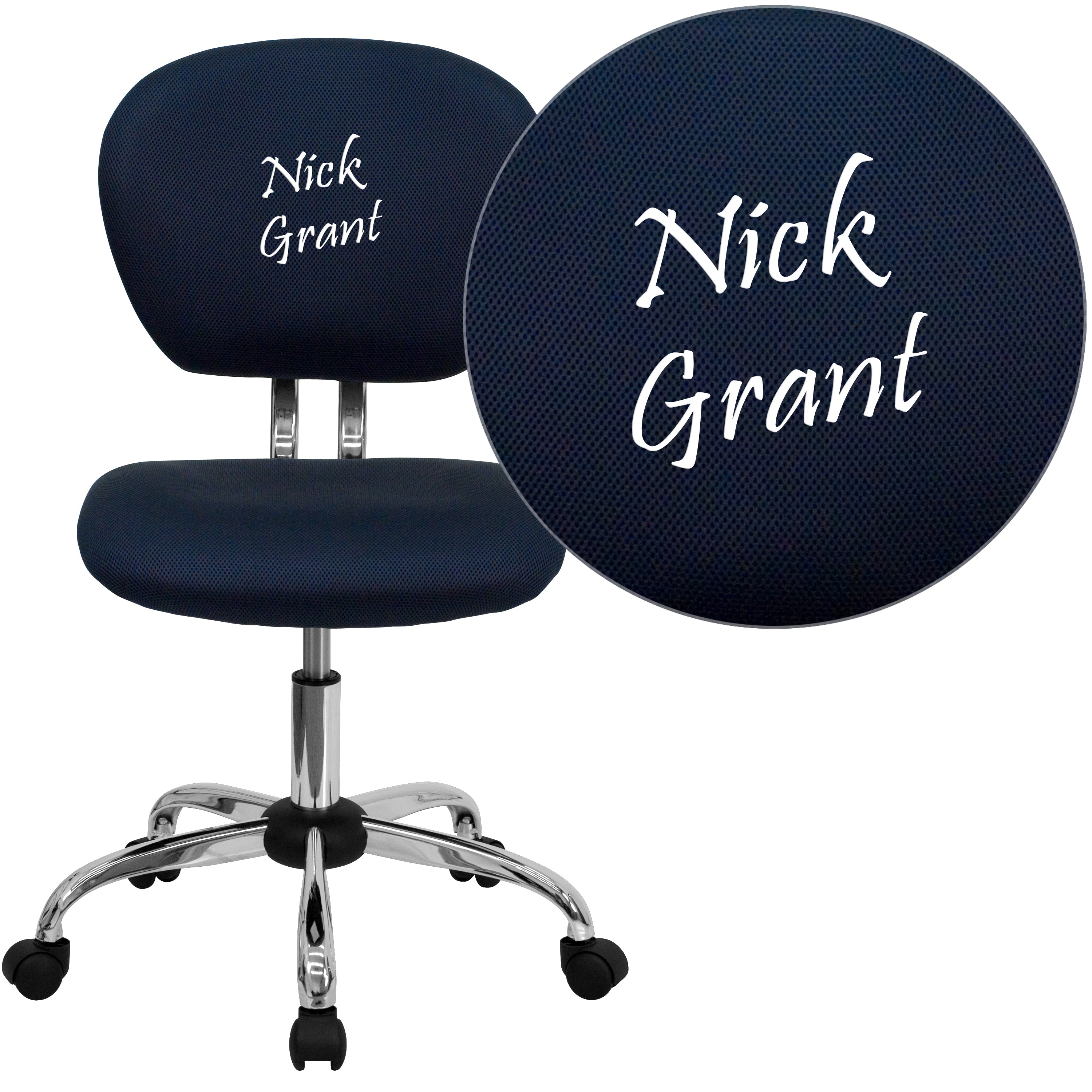 Beverly Personalized Mid-Back Navy Mesh Swivel Task Office Chair with Chrome Base
