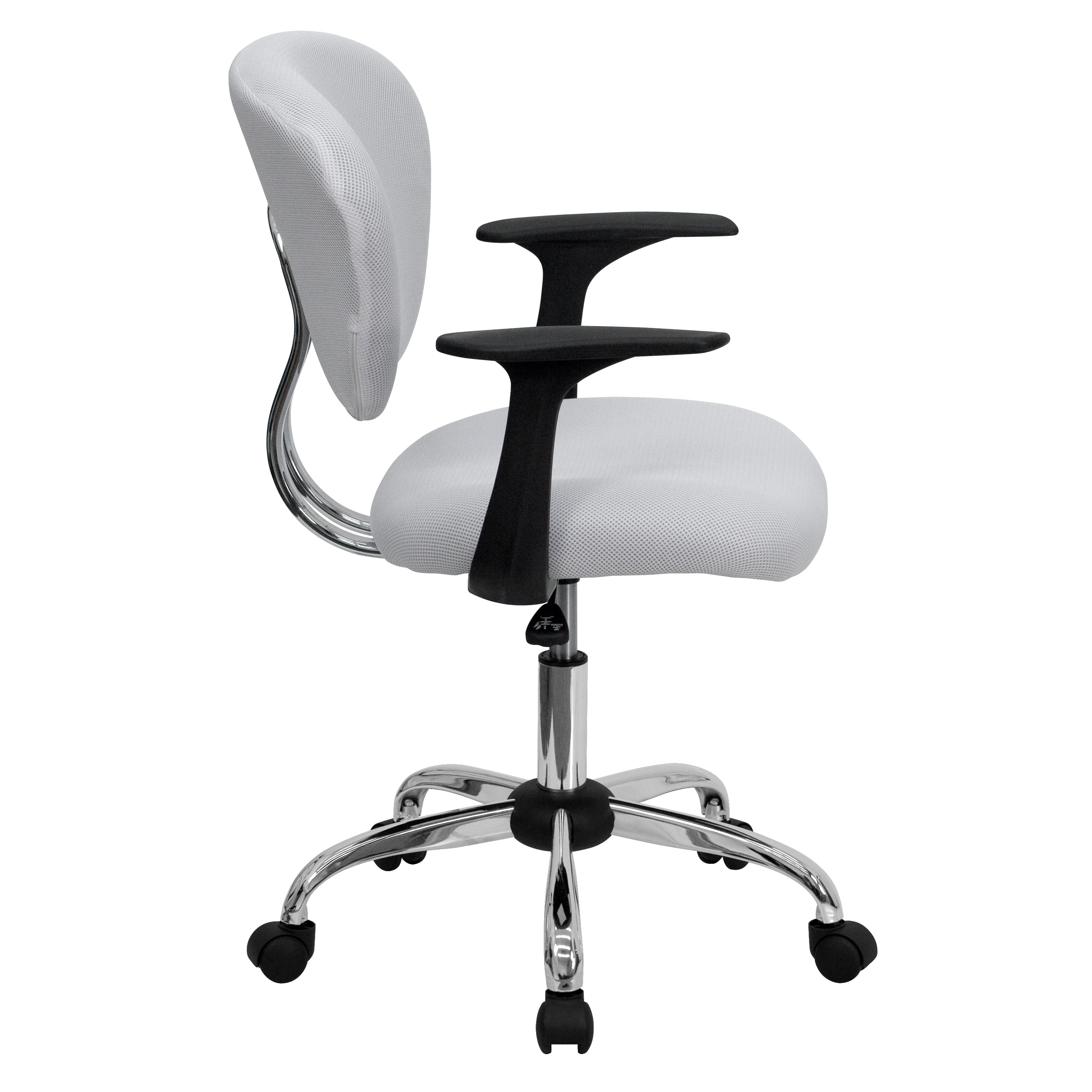 Beverly Mid-Back White Mesh Padded Swivel Task Office Chair with Chrome Base and Arms