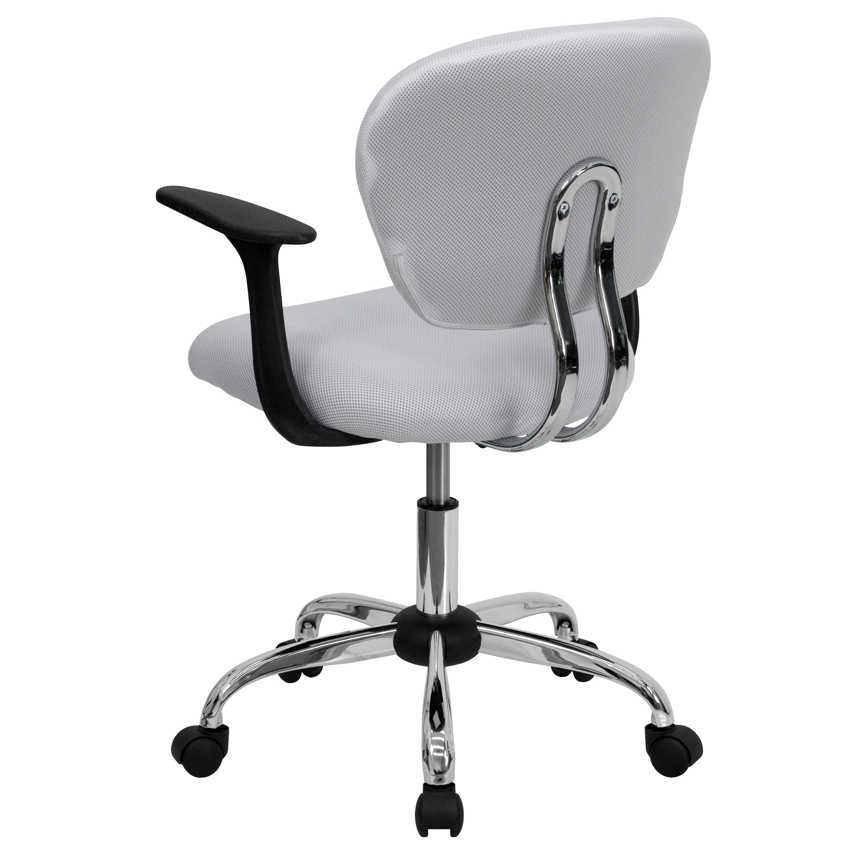 Beverly Mid-Back White Mesh Padded Swivel Task Office Chair with Chrome Base and Arms