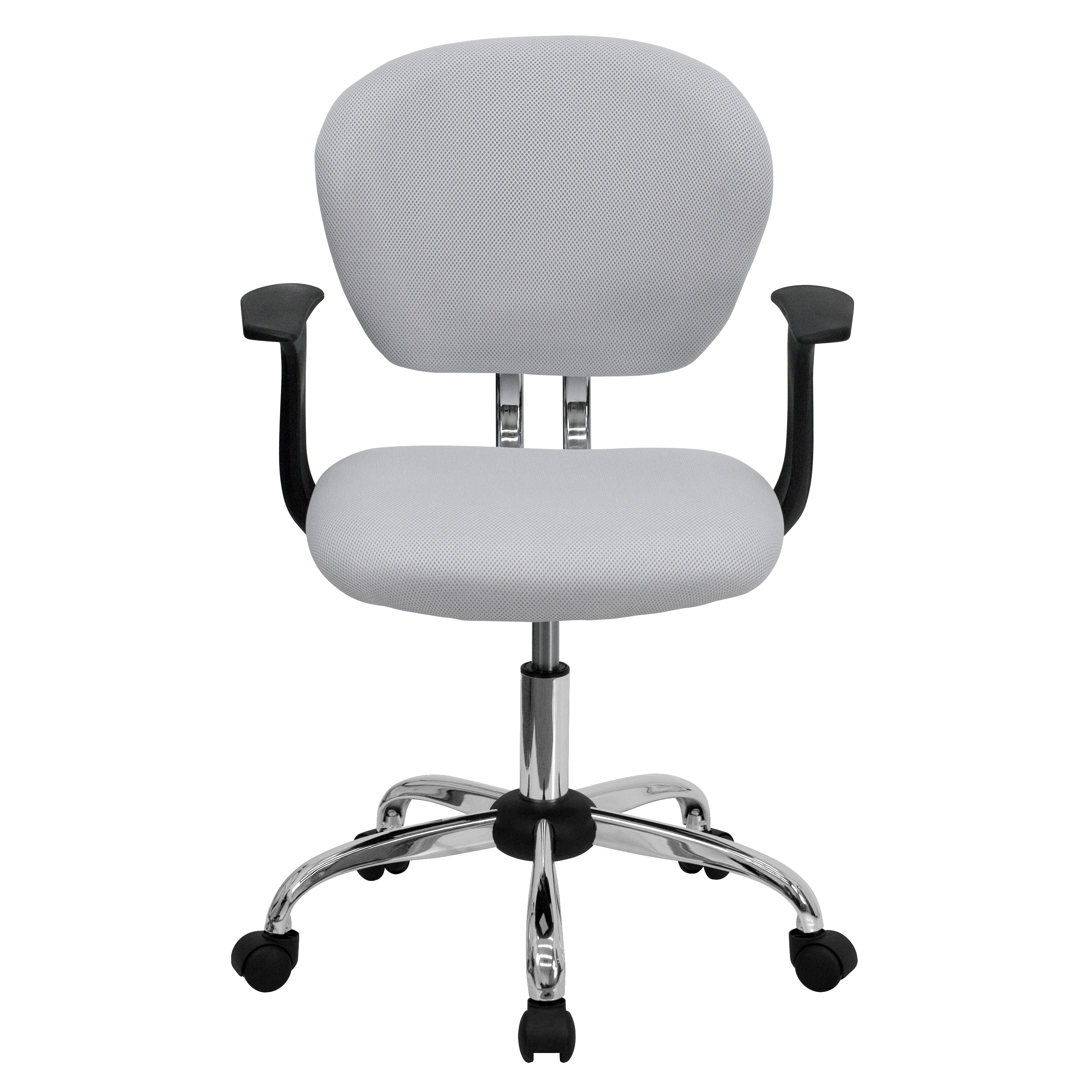 Beverly Mid-Back White Mesh Padded Swivel Task Office Chair with Chrome Base and Arms
