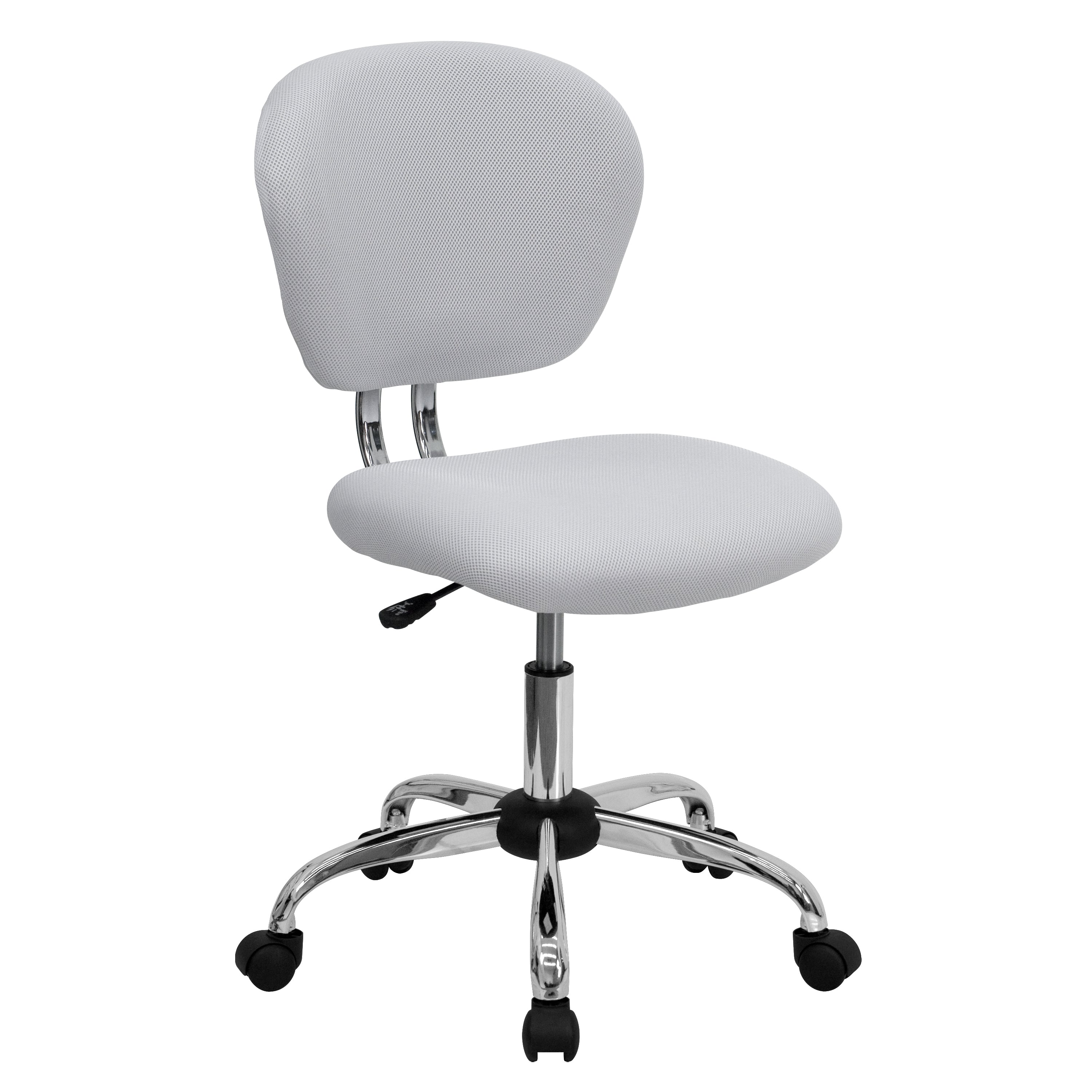 Beverly Mid-Back White Mesh Padded Swivel Task Office Chair with Chrome Base