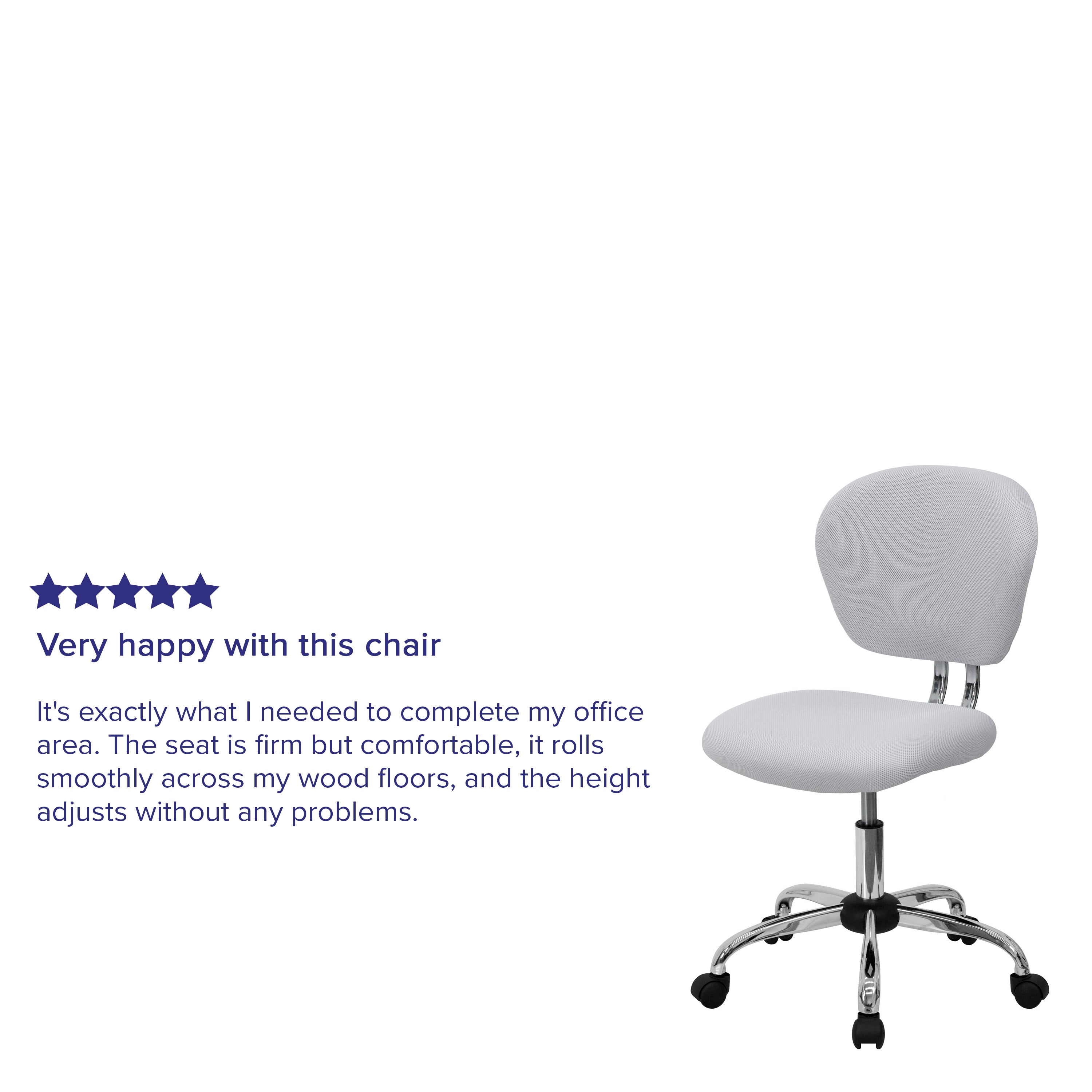 Beverly Mid-Back White Mesh Padded Swivel Task Office Chair with Chrome Base