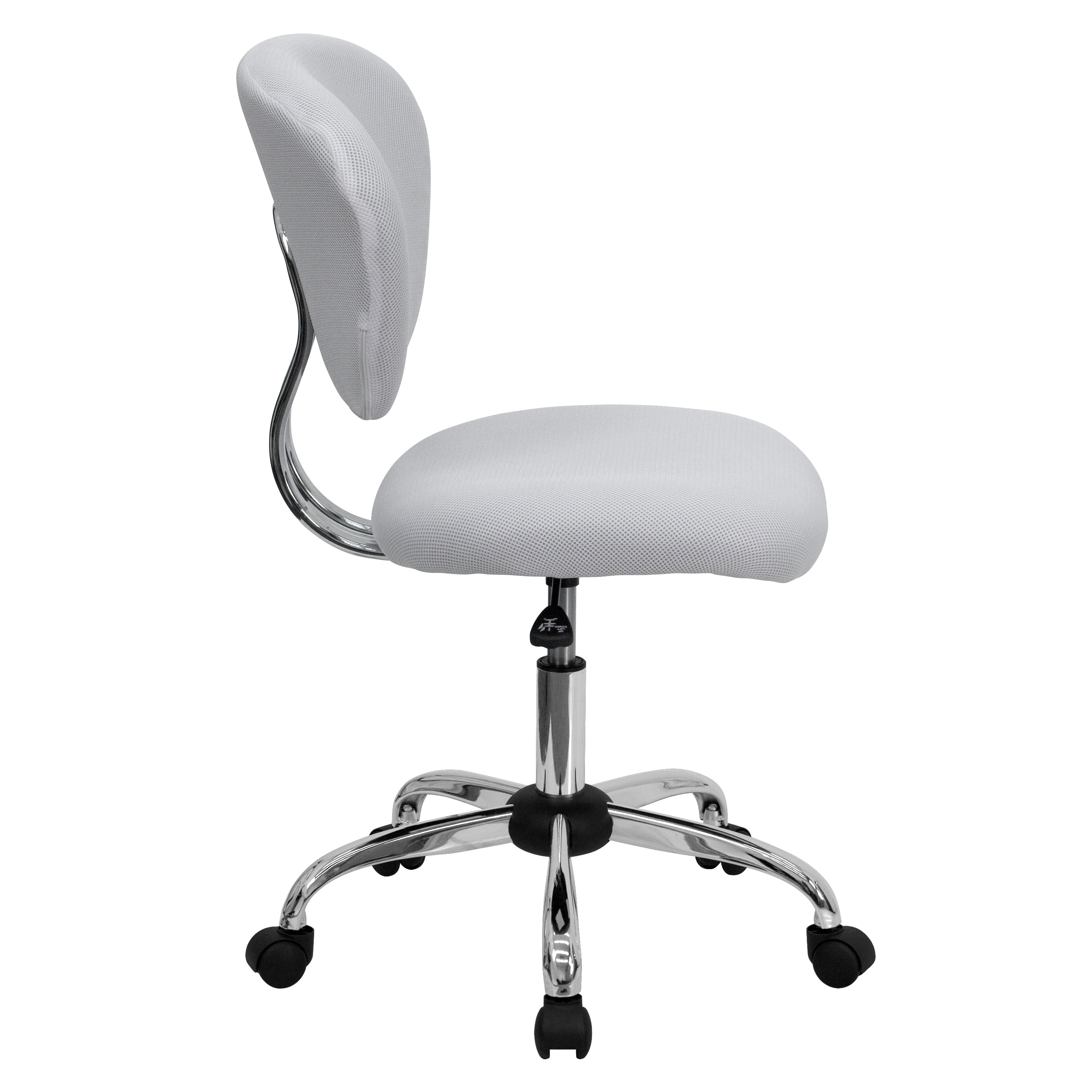 Beverly Mid-Back White Mesh Padded Swivel Task Office Chair with Chrome Base