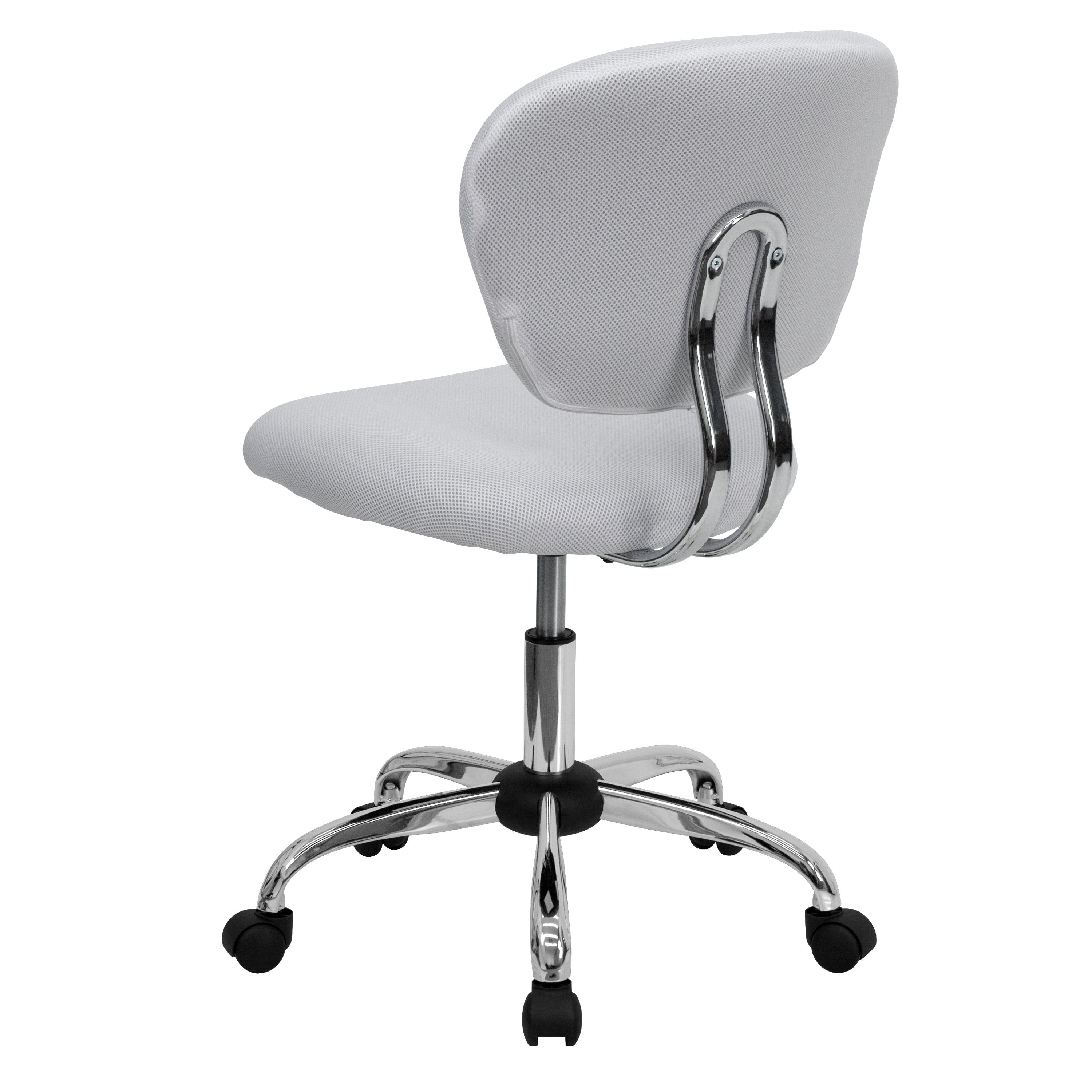 Beverly Mid-Back White Mesh Padded Swivel Task Office Chair with Chrome Base