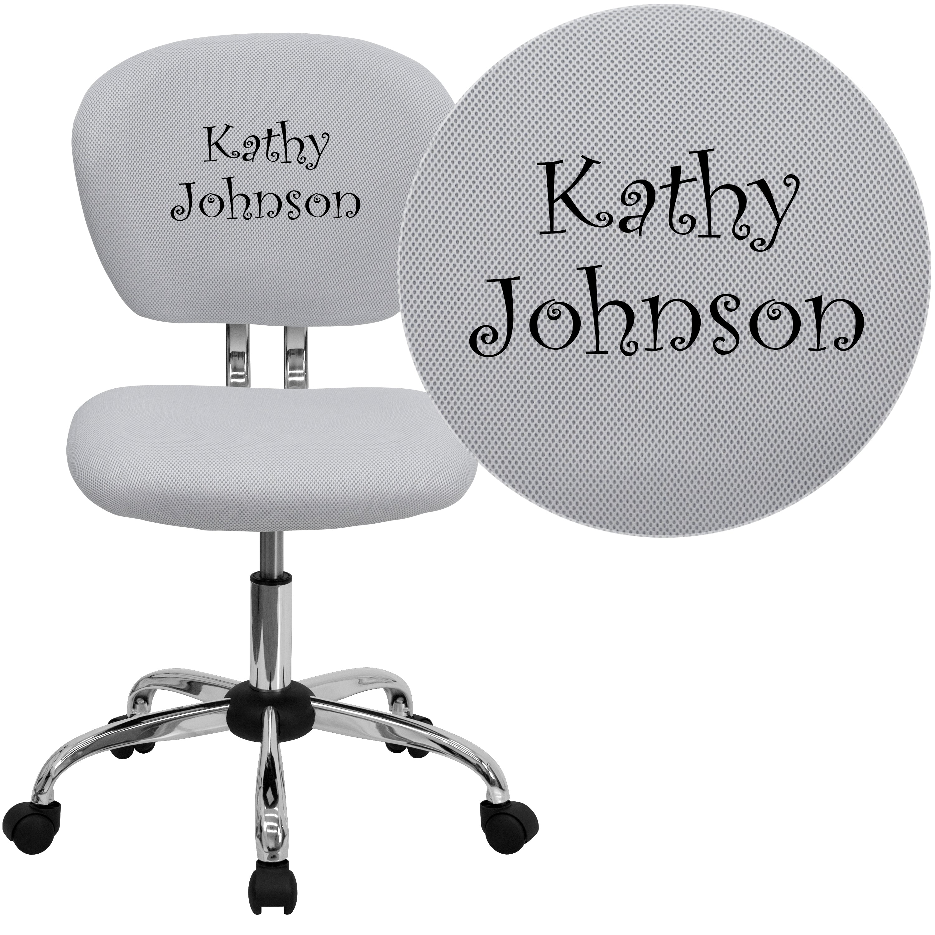 Beverly Personalized Mid-Back White Mesh Swivel Task Office Chair with Chrome Base