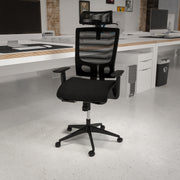 Layla Ergonomic Mesh Office Chair with Synchro-Tilt, Pivot Adjustable Headrest, Lumbar Support, Coat Hanger and Adjustable Arms in Black