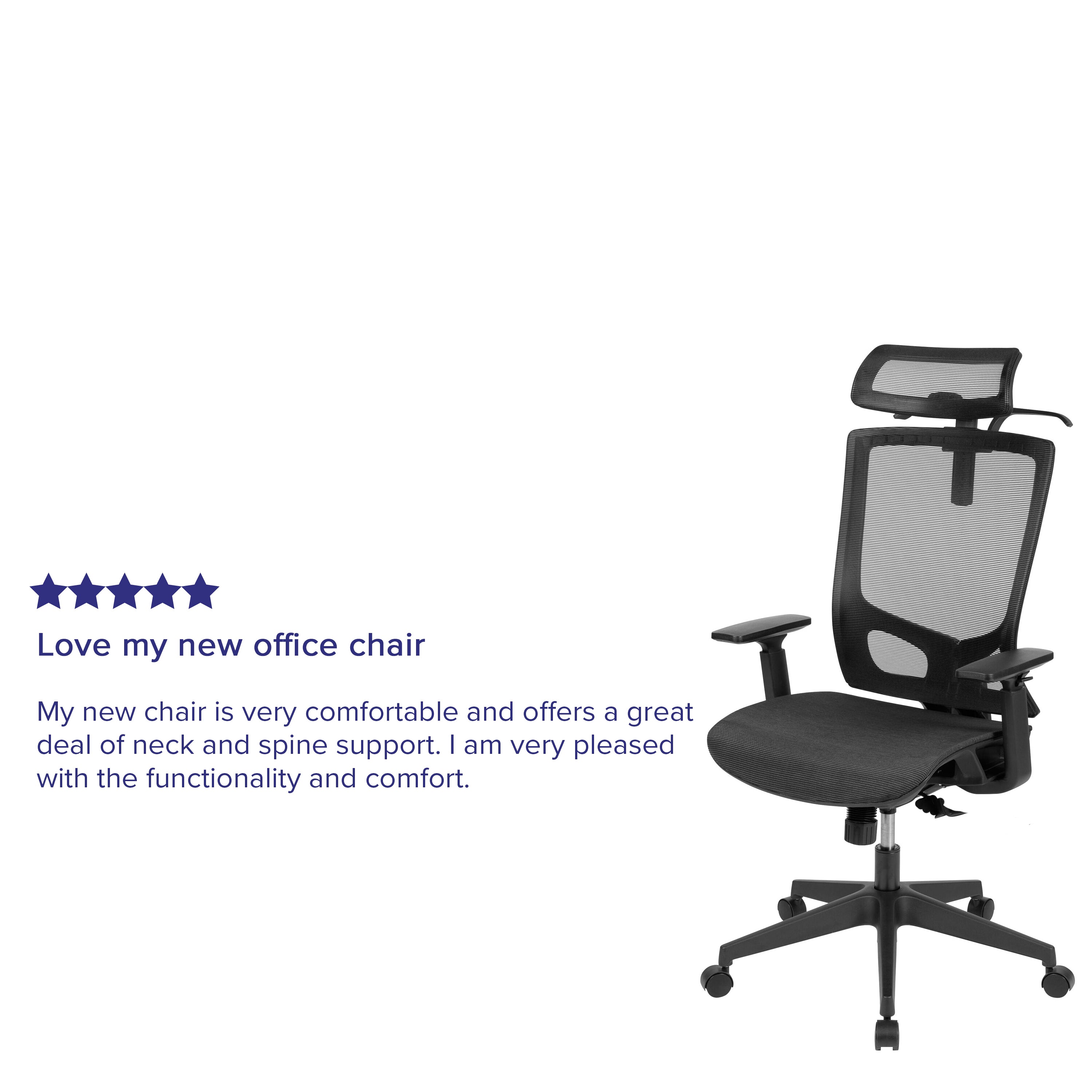 Layla Ergonomic Mesh Office Chair with Synchro-Tilt, Pivot Adjustable Headrest, Lumbar Support, Coat Hanger and Adjustable Arms in Black