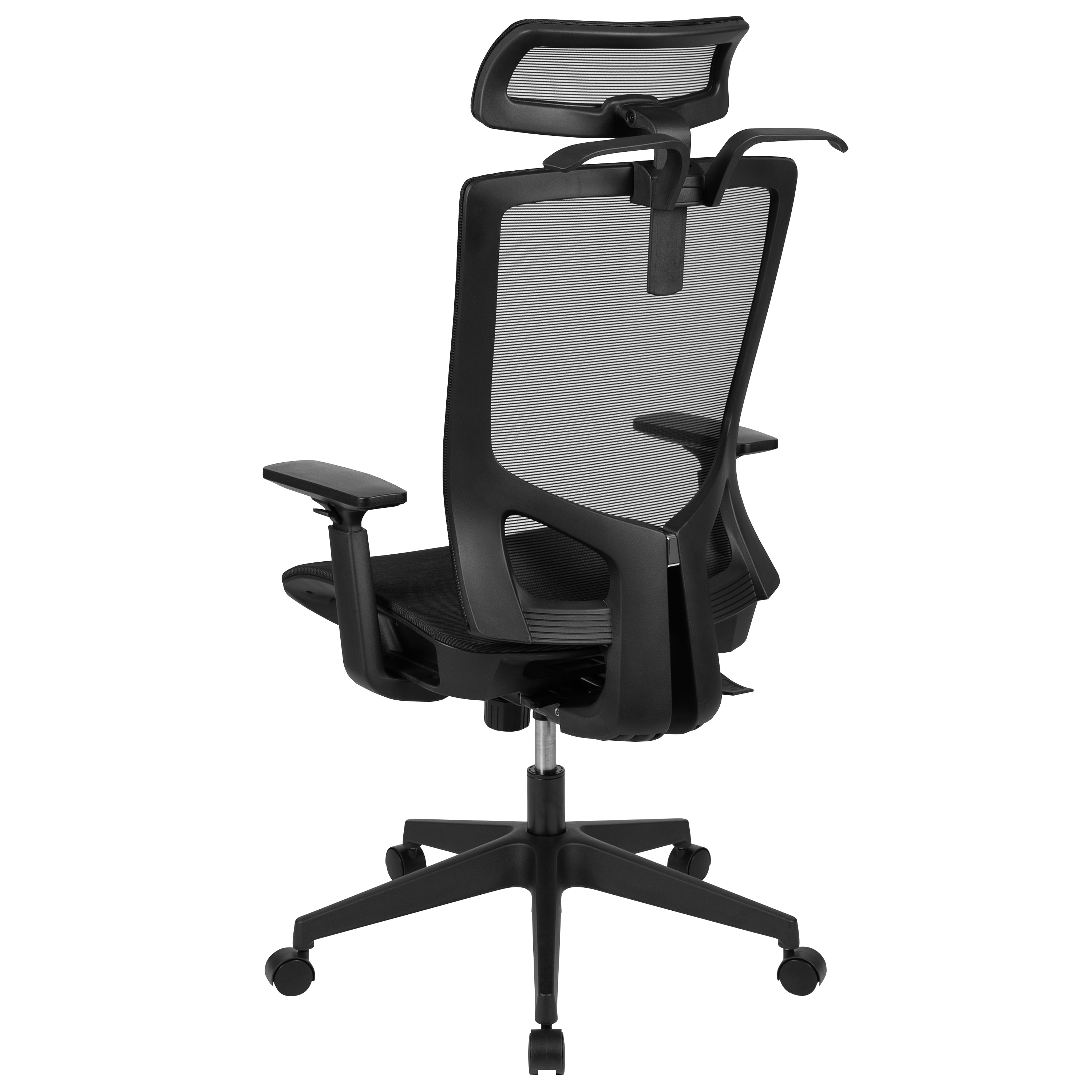 Layla Ergonomic Mesh Office Chair with Synchro-Tilt, Pivot Adjustable Headrest, Lumbar Support, Coat Hanger and Adjustable Arms in Black