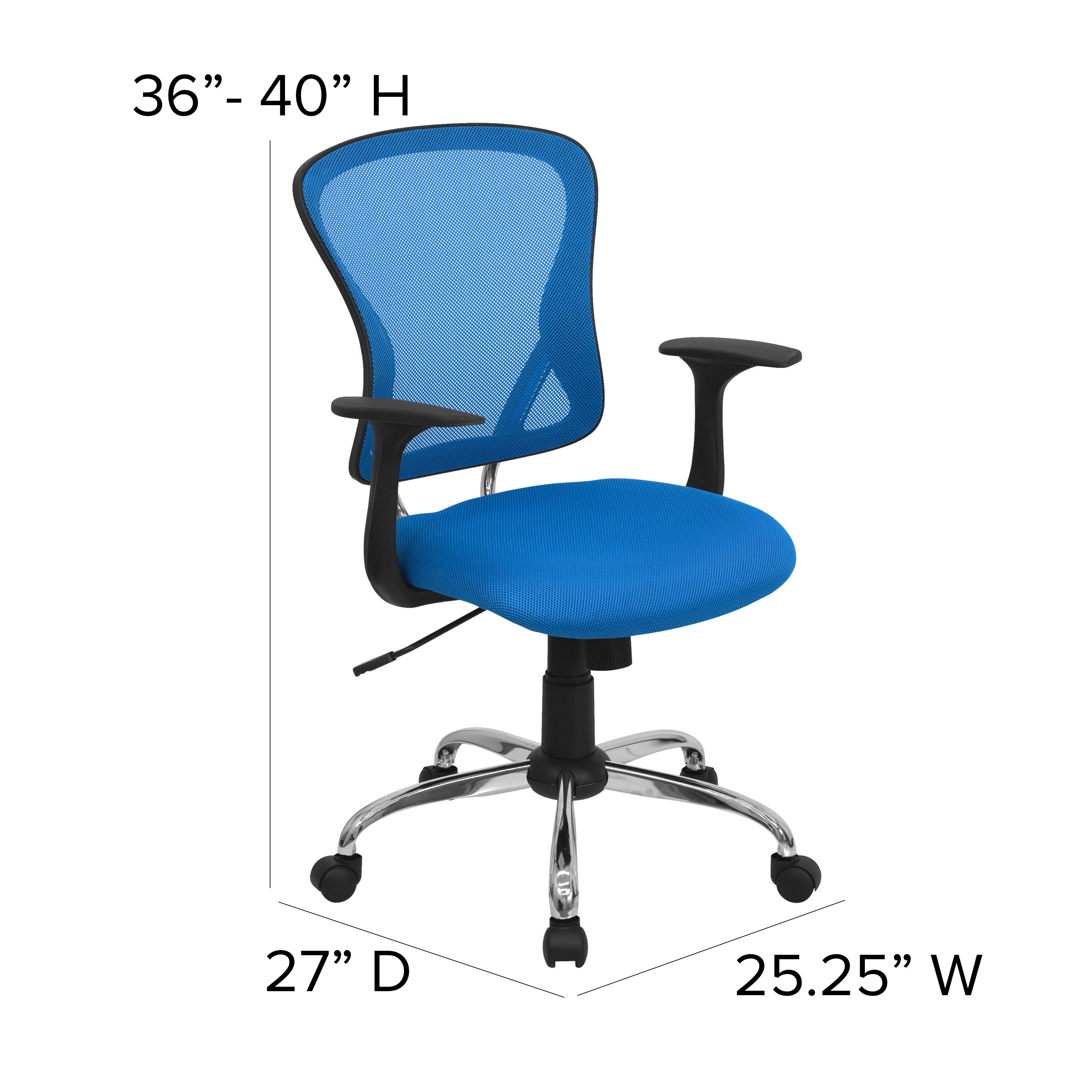 Alfred Mid-Back Blue Mesh Swivel Task Office Chair with Chrome Base and Arms