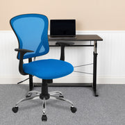 Alfred Mid-Back Blue Mesh Swivel Task Office Chair with Chrome Base and Arms