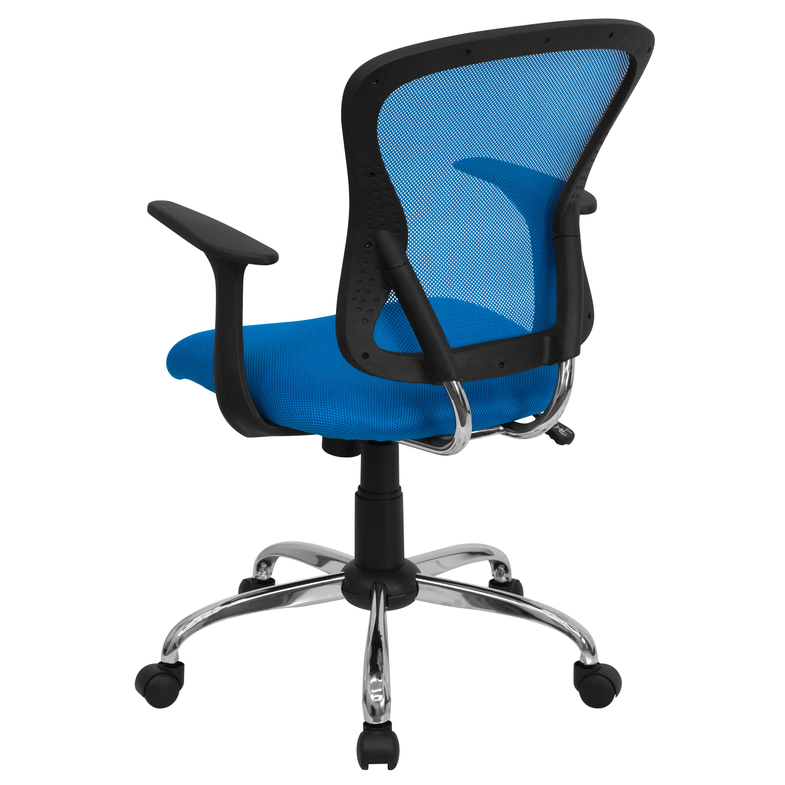 Alfred Mid-Back Blue Mesh Swivel Task Office Chair with Chrome Base and Arms