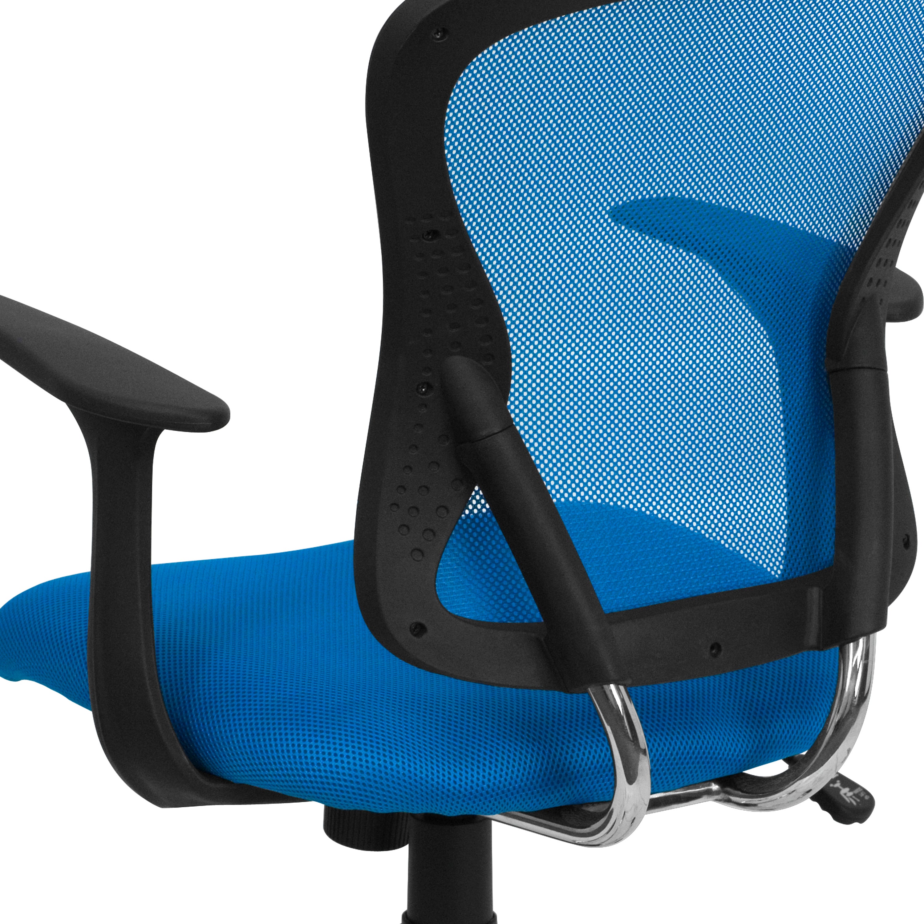 Alfred Mid-Back Blue Mesh Swivel Task Office Chair with Chrome Base and Arms