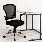 Alfred Mid-Back Black Mesh Swivel Task Office Chair with Chrome Base and Arms