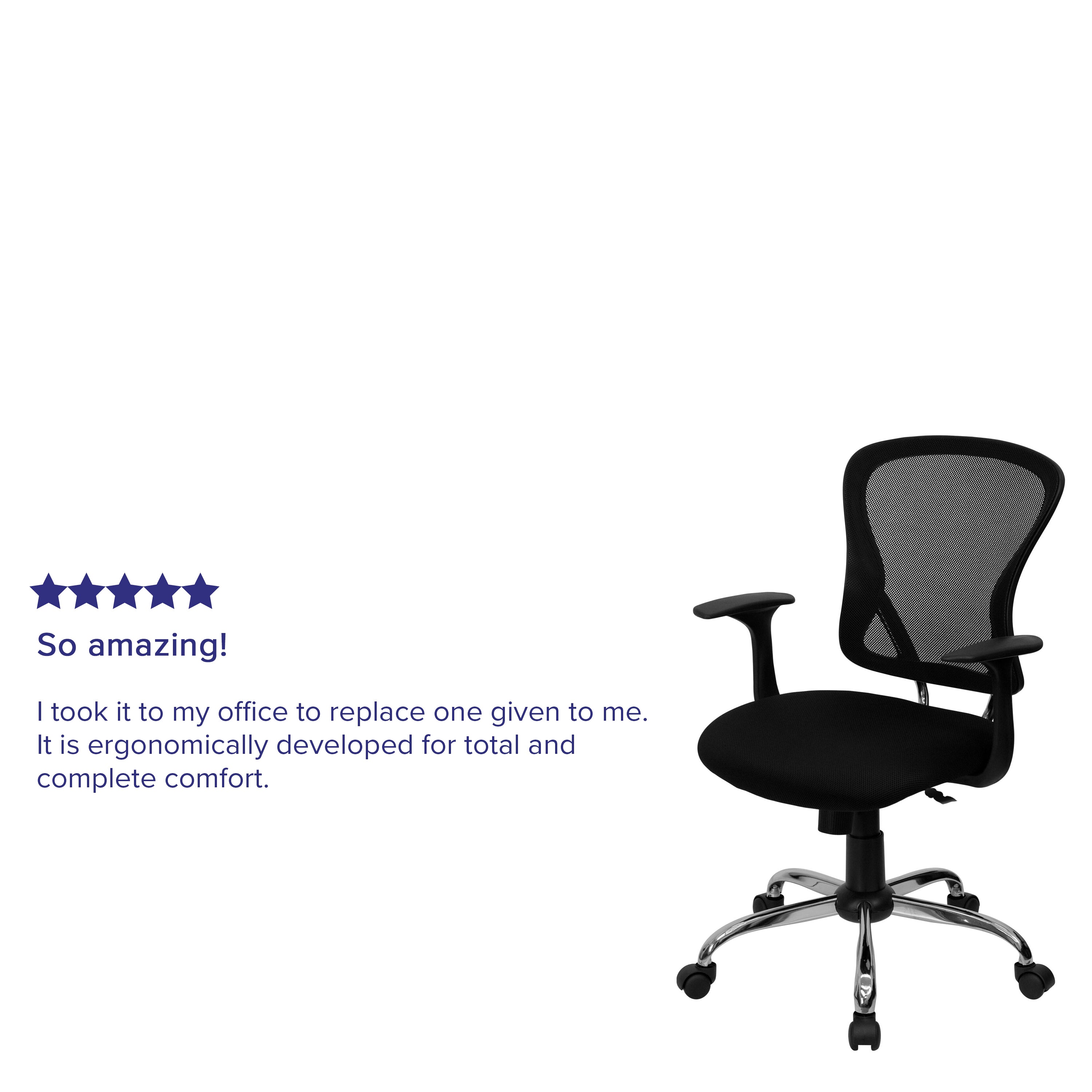 Alfred Mid-Back Black Mesh Swivel Task Office Chair with Chrome Base and Arms