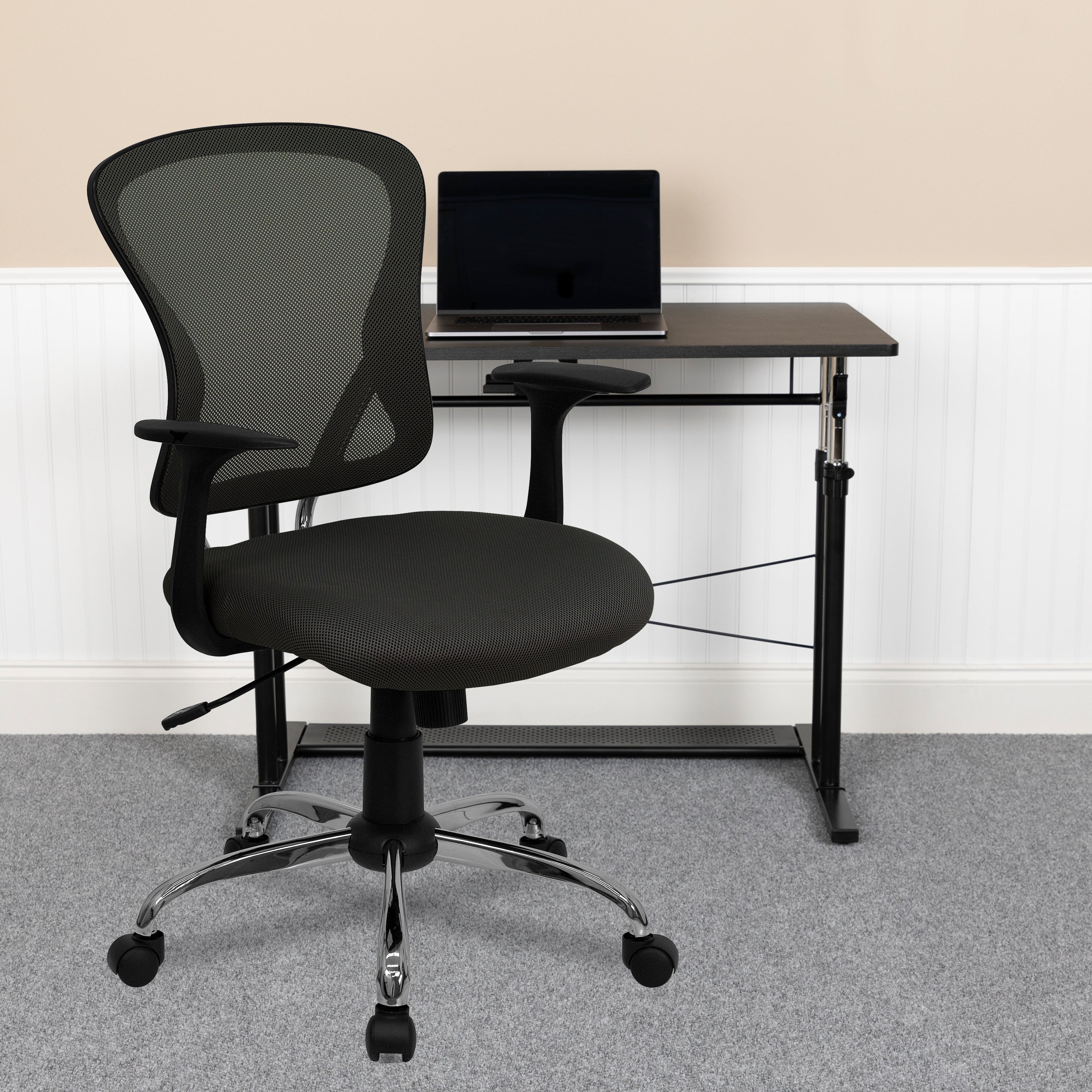 Alfred Mid-Back Dark Gray Mesh Swivel Task Office Chair with Chrome Base and Arms