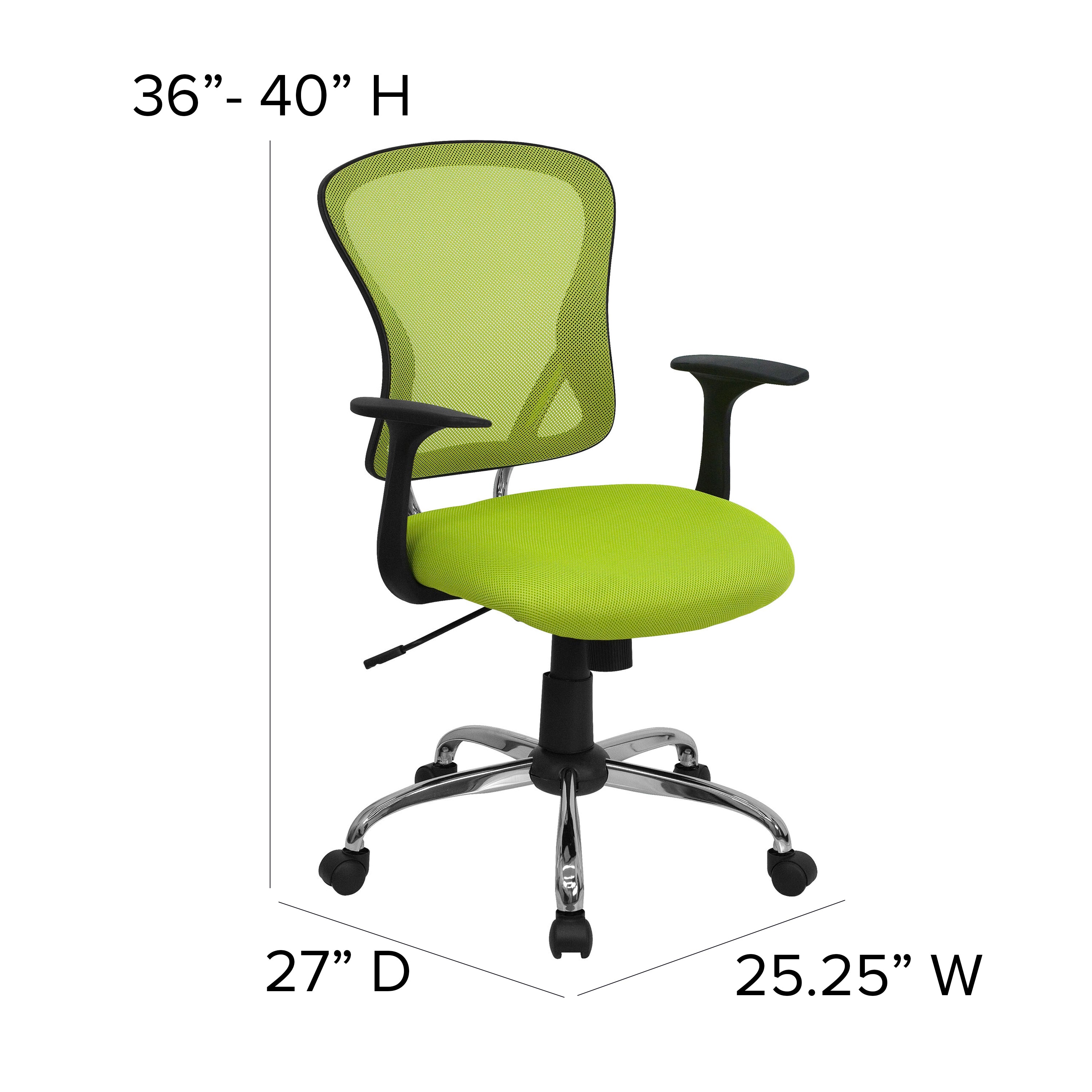 Alfred Mid-Back Green Mesh Swivel Task Office Chair with Chrome Base and Arms