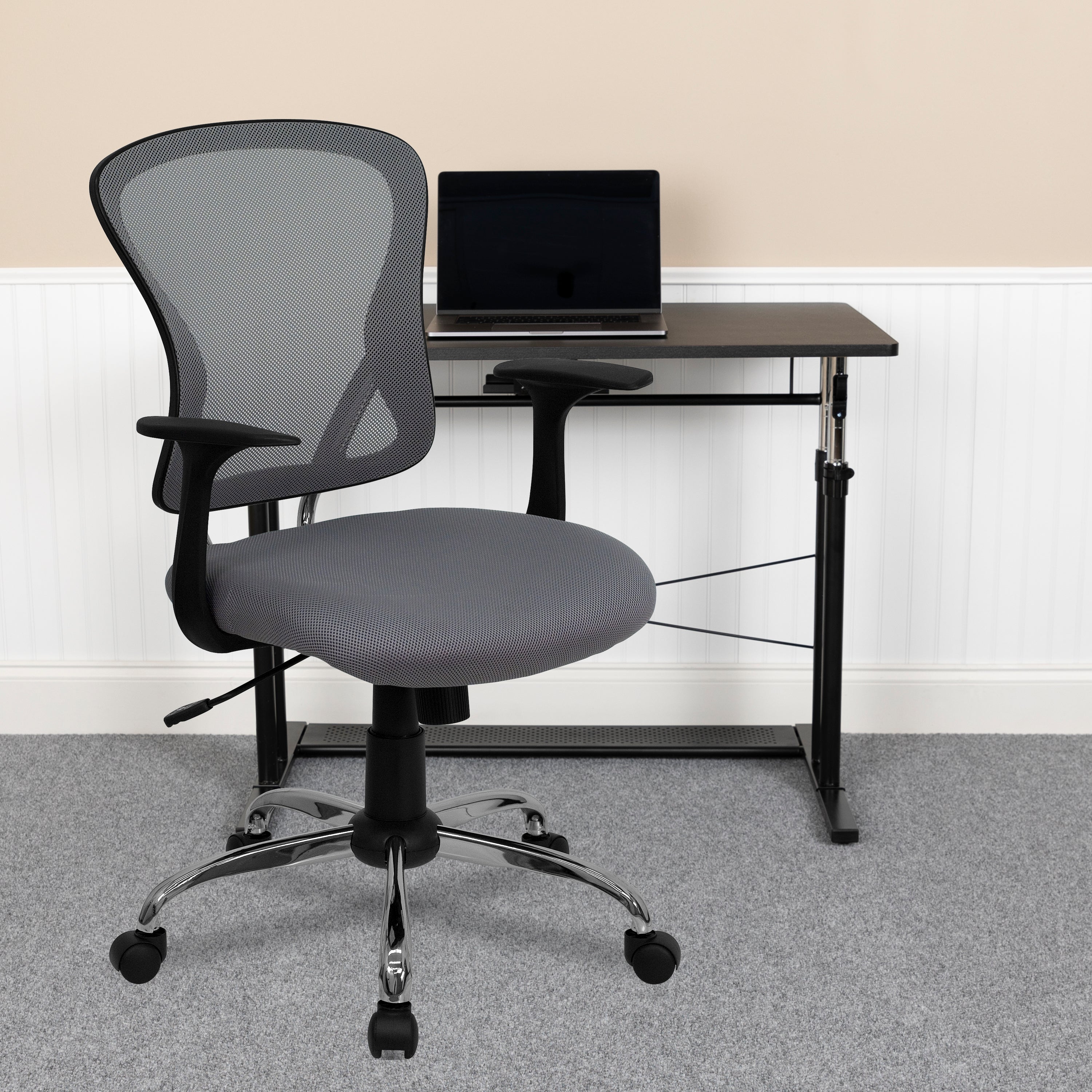 Alfred Mid-Back Gray Mesh Swivel Task Office Chair with Chrome Base and Arms