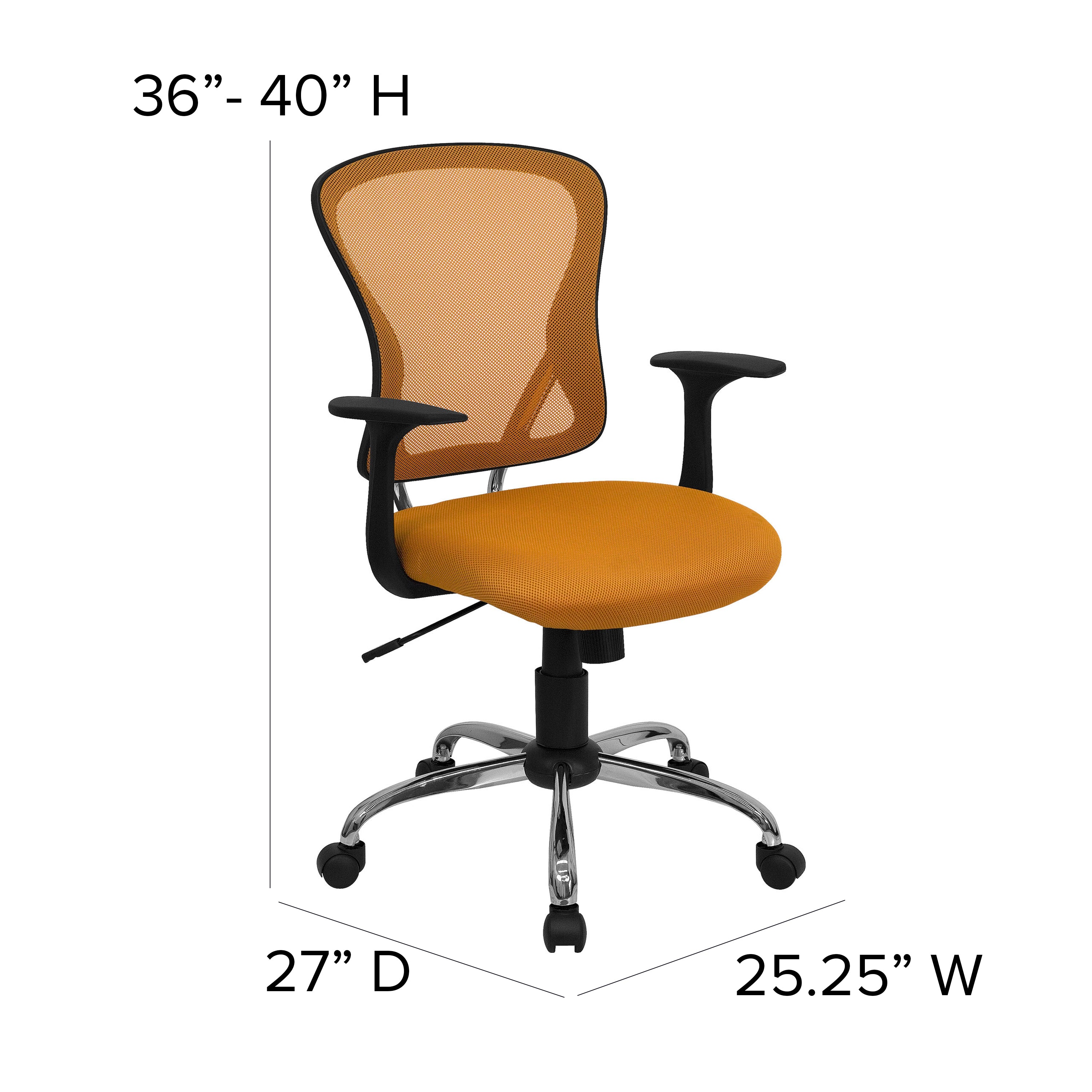 Alfred Mid-Back Orange Mesh Swivel Task Office Chair with Chrome Base and Arms