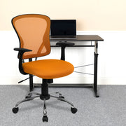 Alfred Mid-Back Orange Mesh Swivel Task Office Chair with Chrome Base and Arms