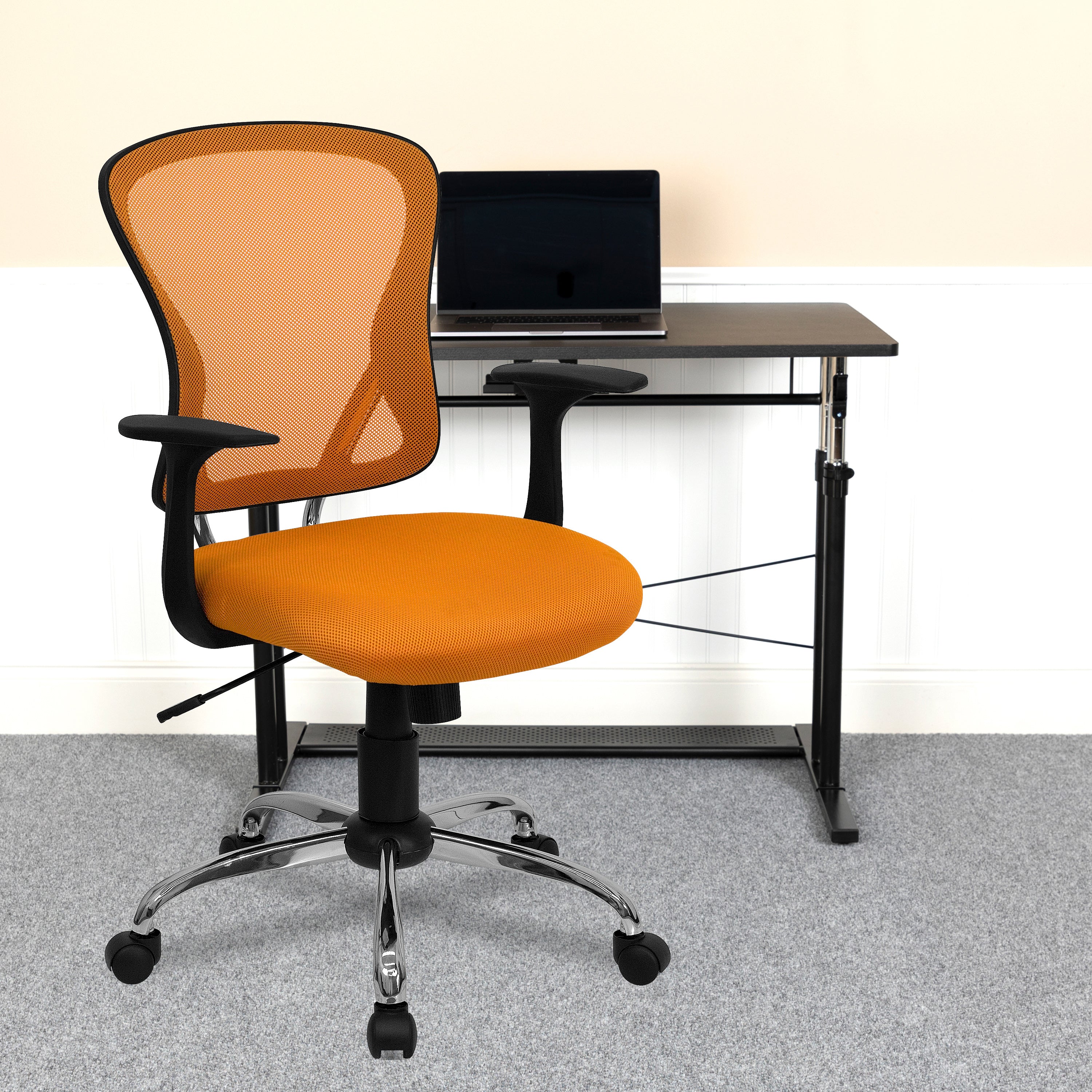 Alfred Mid-Back Orange Mesh Swivel Task Office Chair with Chrome Base and Arms