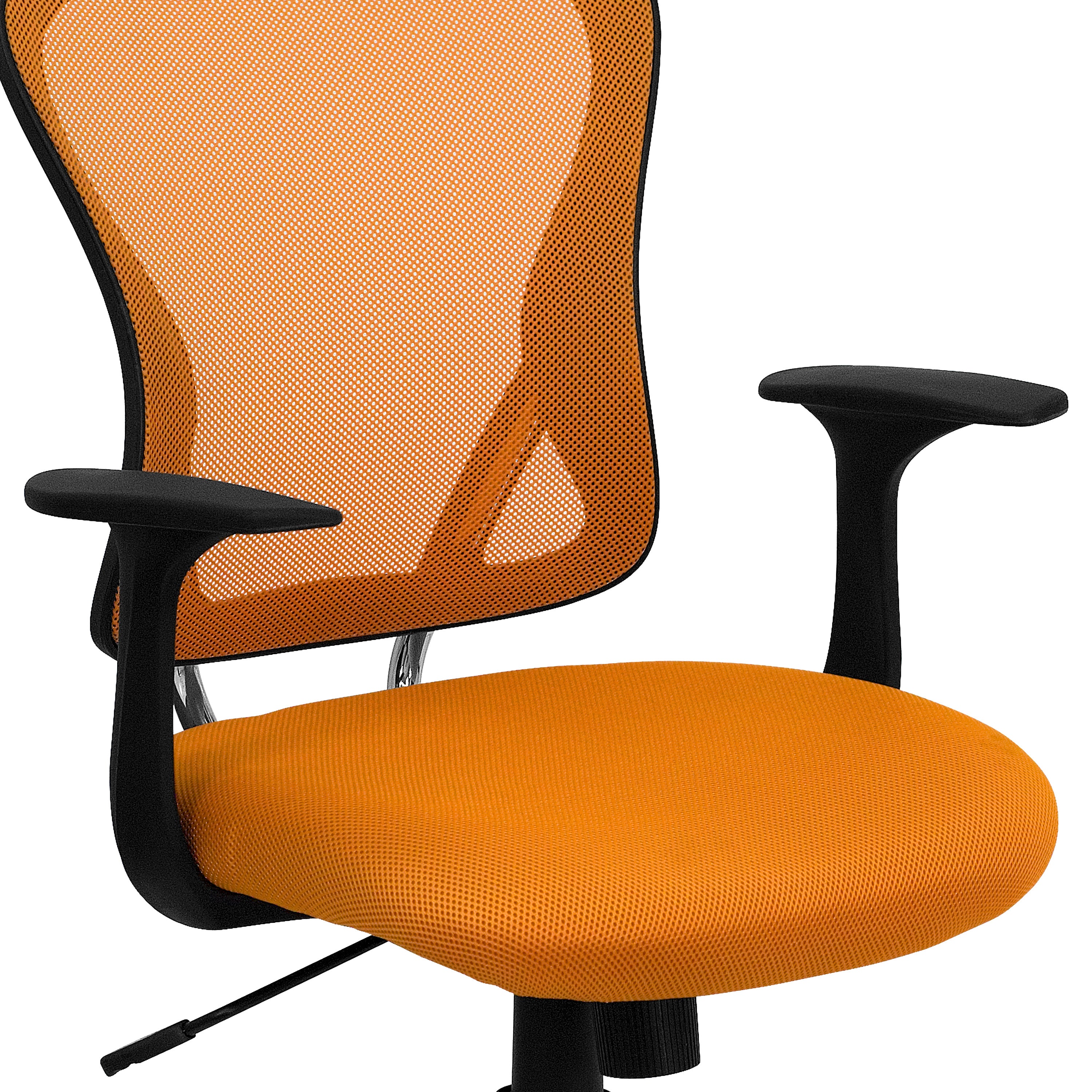 Alfred Mid-Back Orange Mesh Swivel Task Office Chair with Chrome Base and Arms