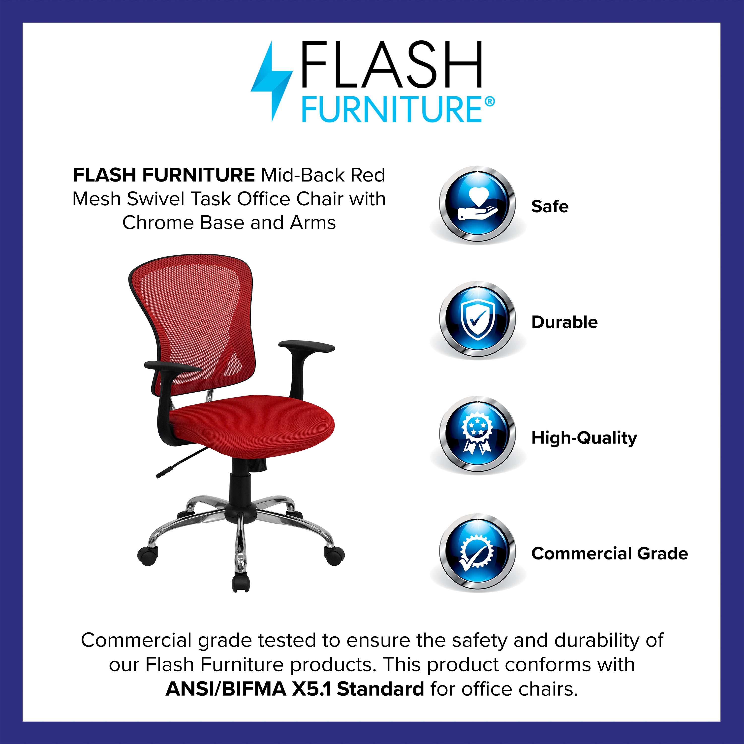 Alfred Mid-Back Red Mesh Swivel Task Office Chair with Chrome Base and Arms