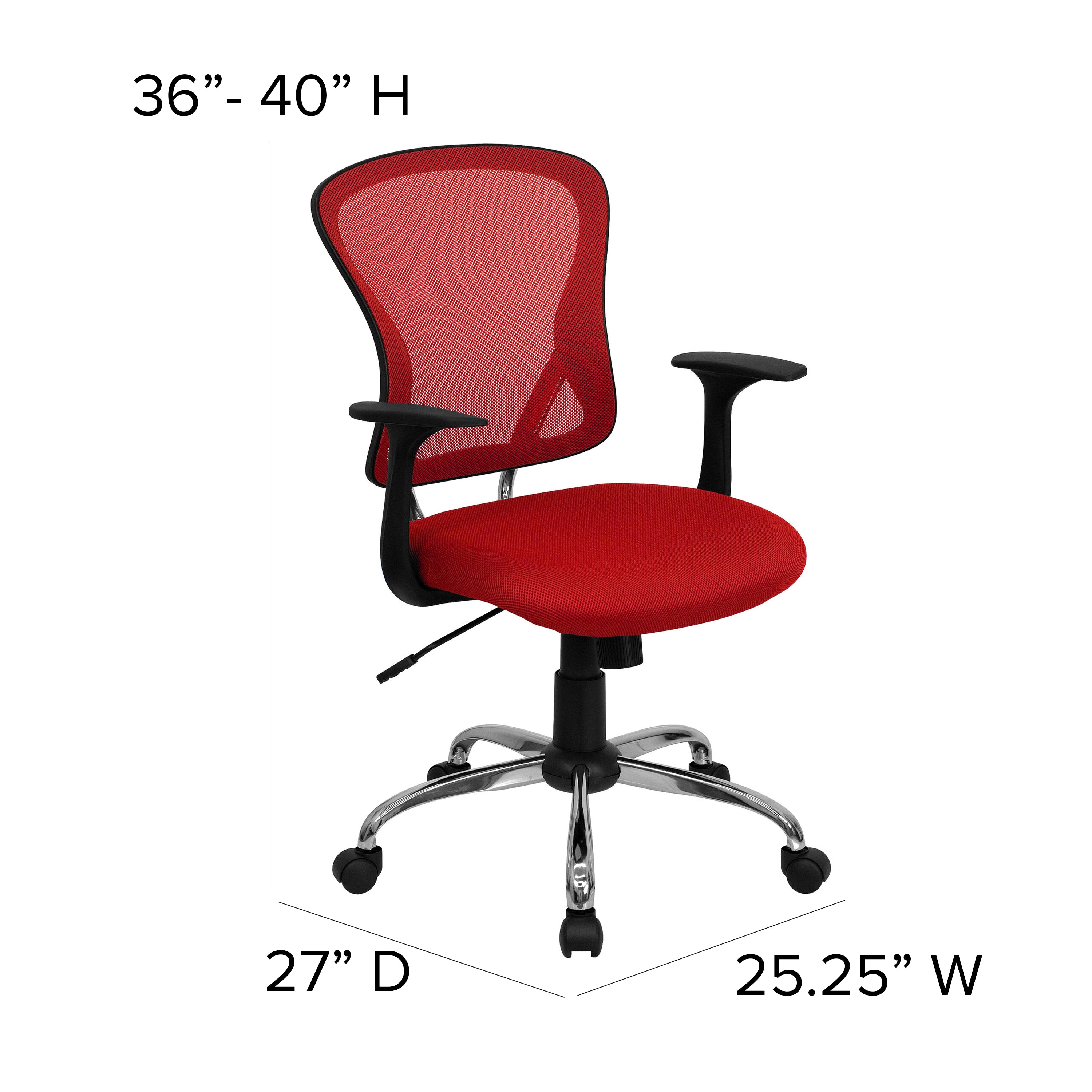 Alfred Mid-Back Red Mesh Swivel Task Office Chair with Chrome Base and Arms