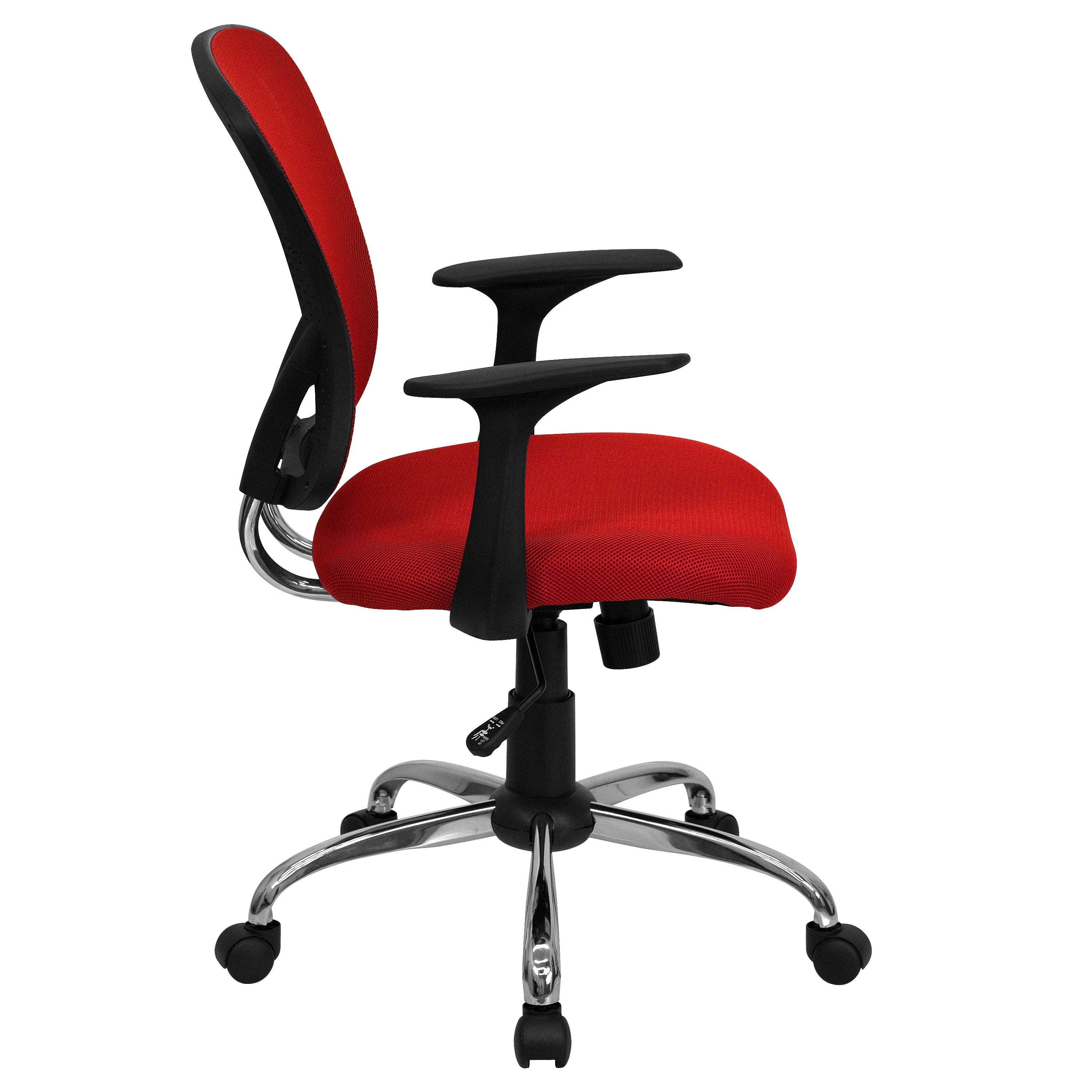 Alfred Mid-Back Red Mesh Swivel Task Office Chair with Chrome Base and Arms