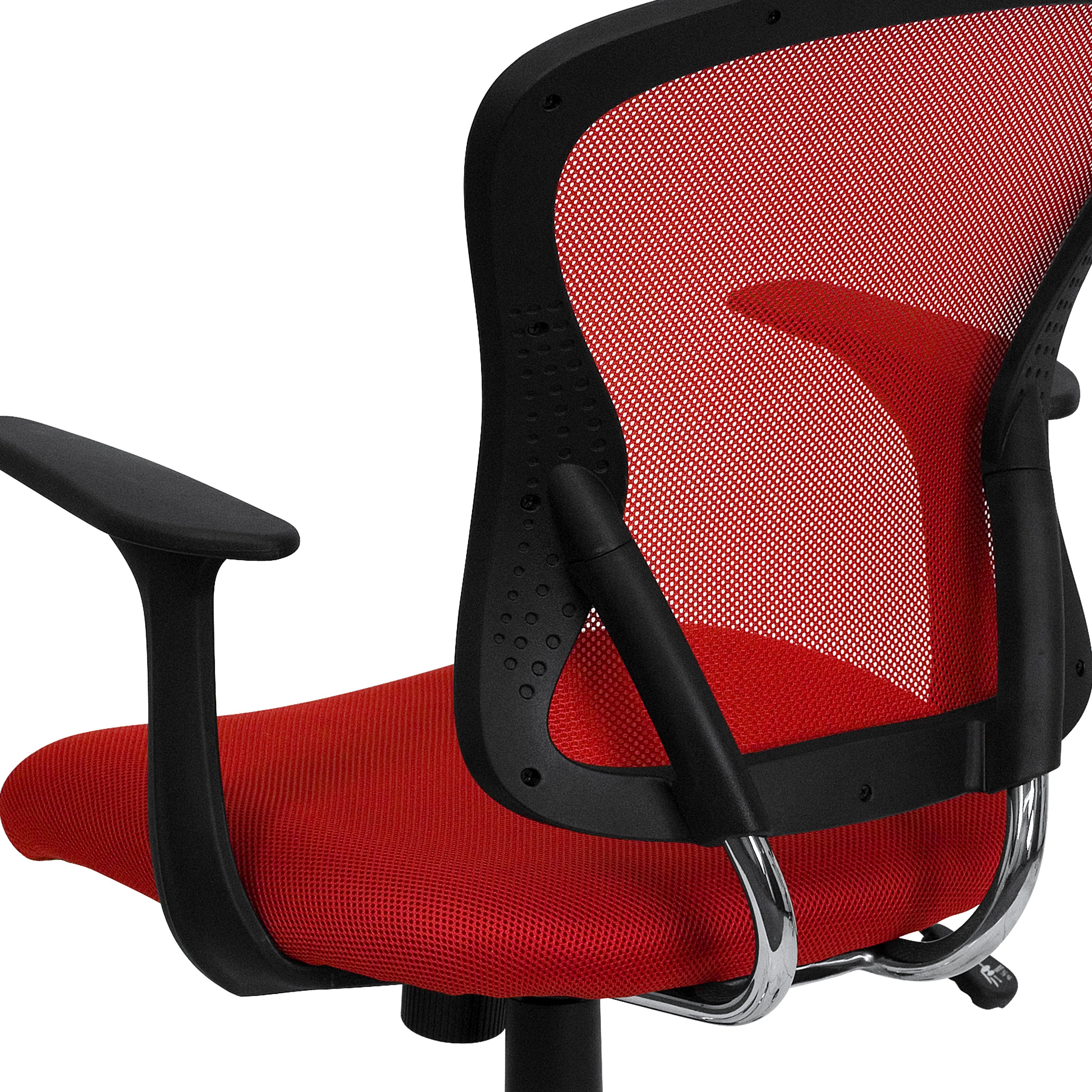 Alfred Mid-Back Red Mesh Swivel Task Office Chair with Chrome Base and Arms