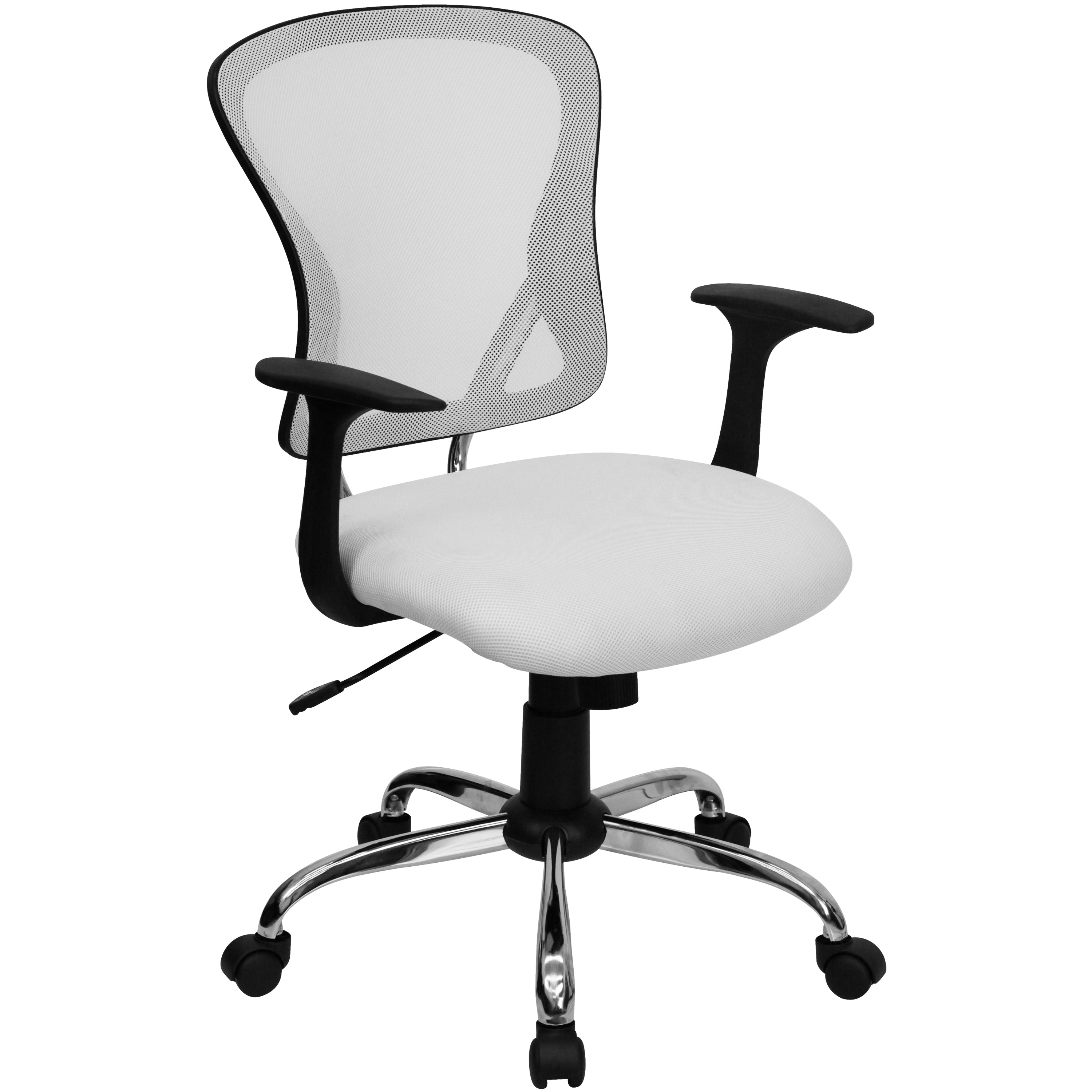 Alfred Mid-Back White Mesh Swivel Task Office Chair with Chrome Base and Arms