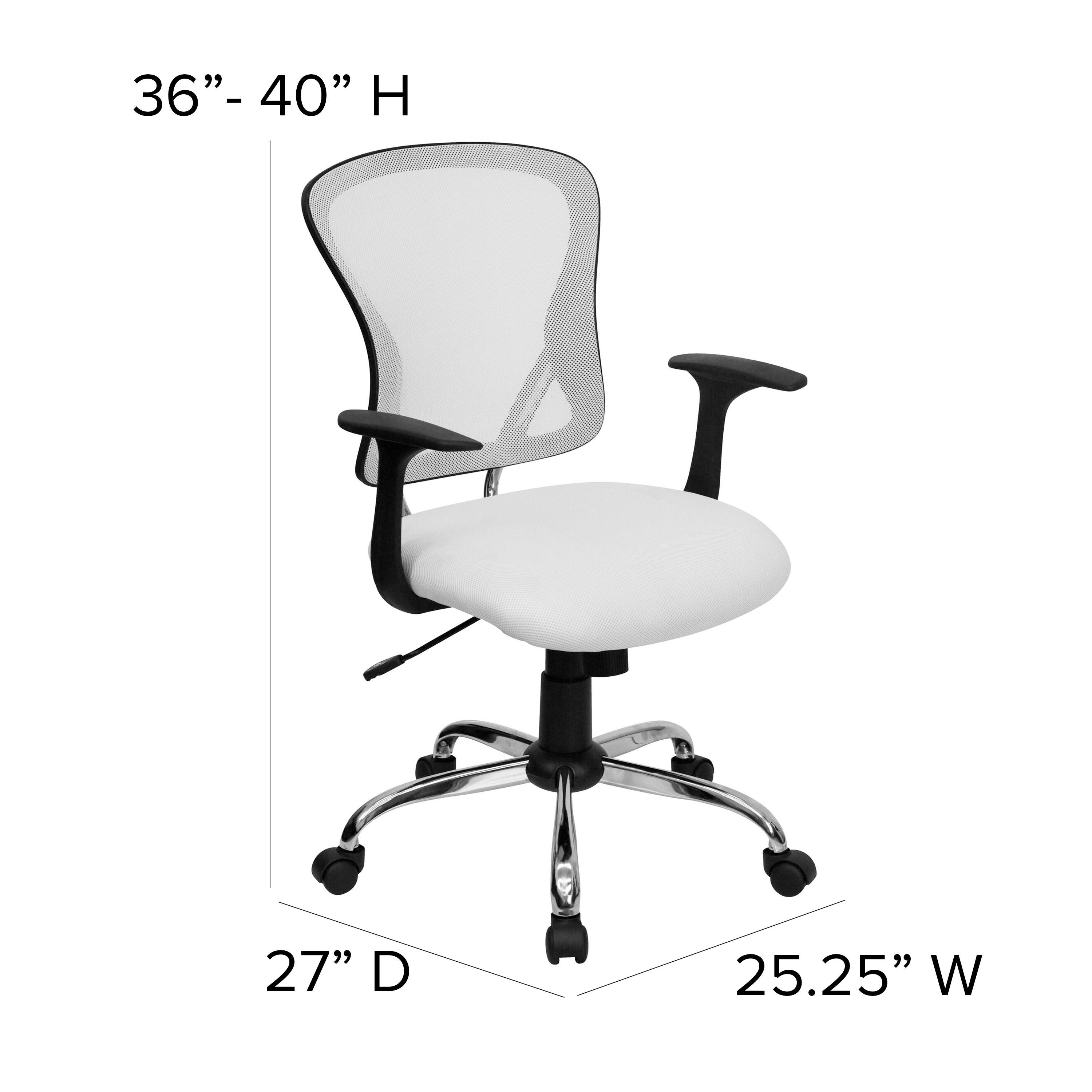 Alfred Mid-Back White Mesh Swivel Task Office Chair with Chrome Base and Arms