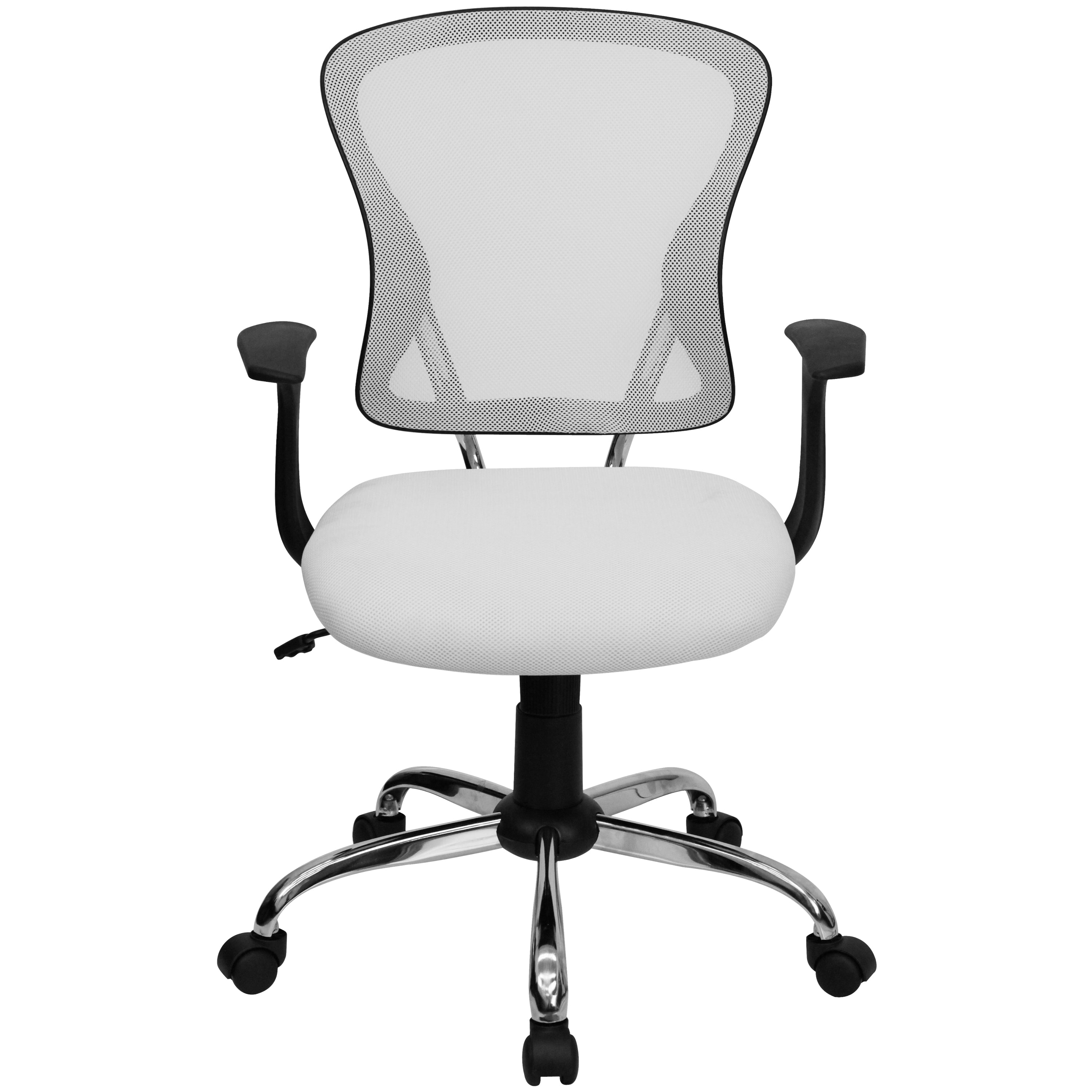 Alfred Mid-Back White Mesh Swivel Task Office Chair with Chrome Base and Arms