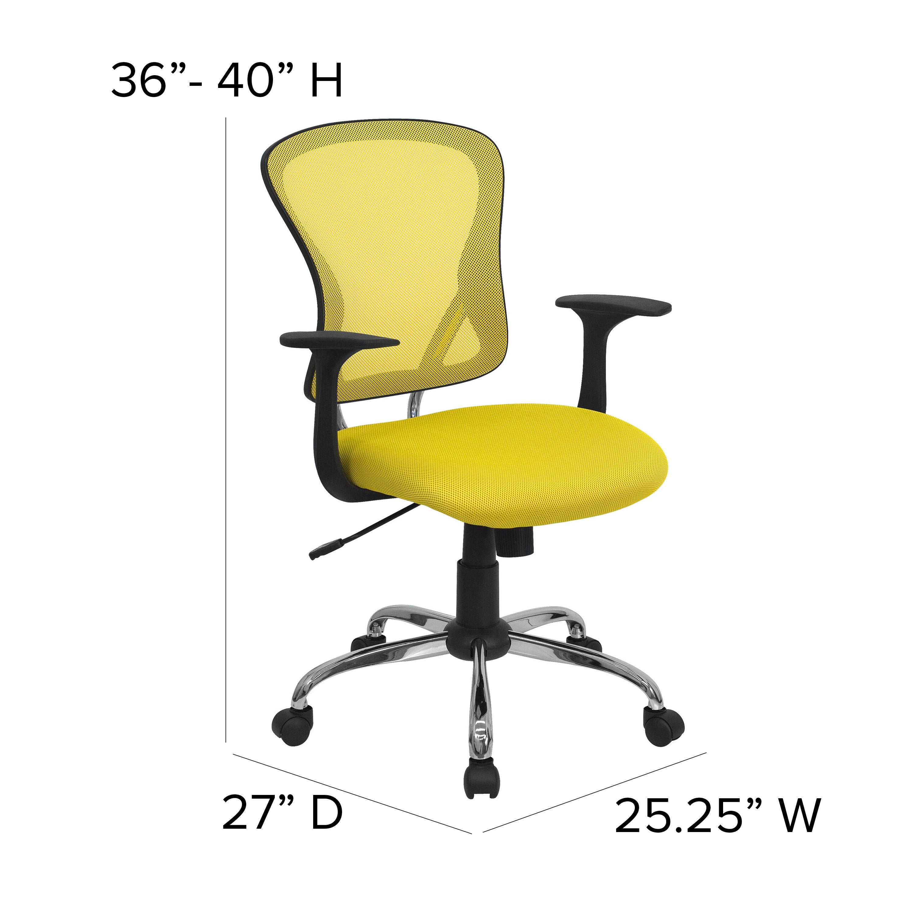 Alfred Mid-Back Yellow Mesh Swivel Task Office Chair with Chrome Base and Arms