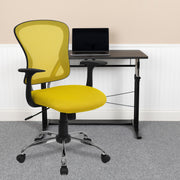Alfred Mid-Back Yellow Mesh Swivel Task Office Chair with Chrome Base and Arms