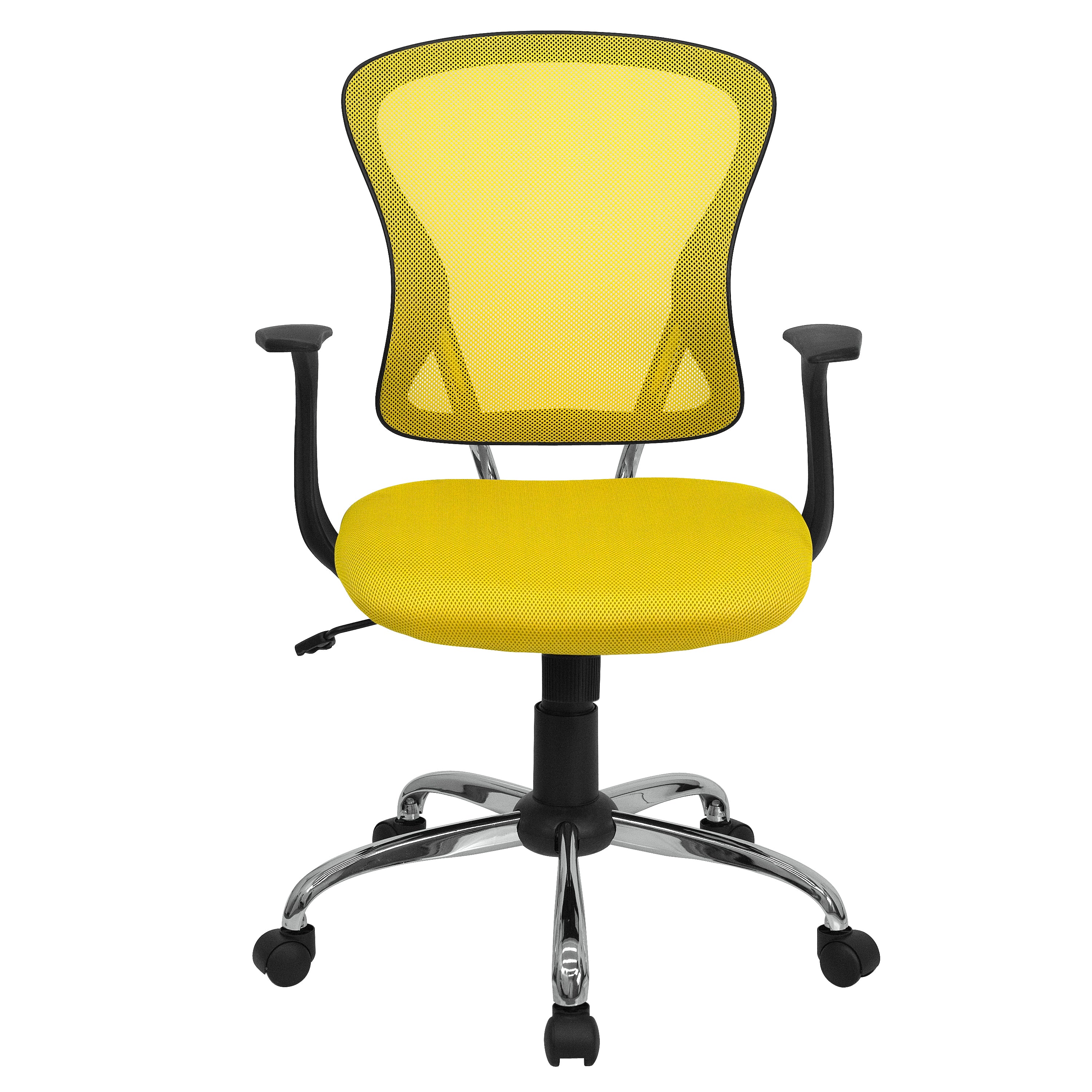 Alfred Mid-Back Yellow Mesh Swivel Task Office Chair with Chrome Base and Arms