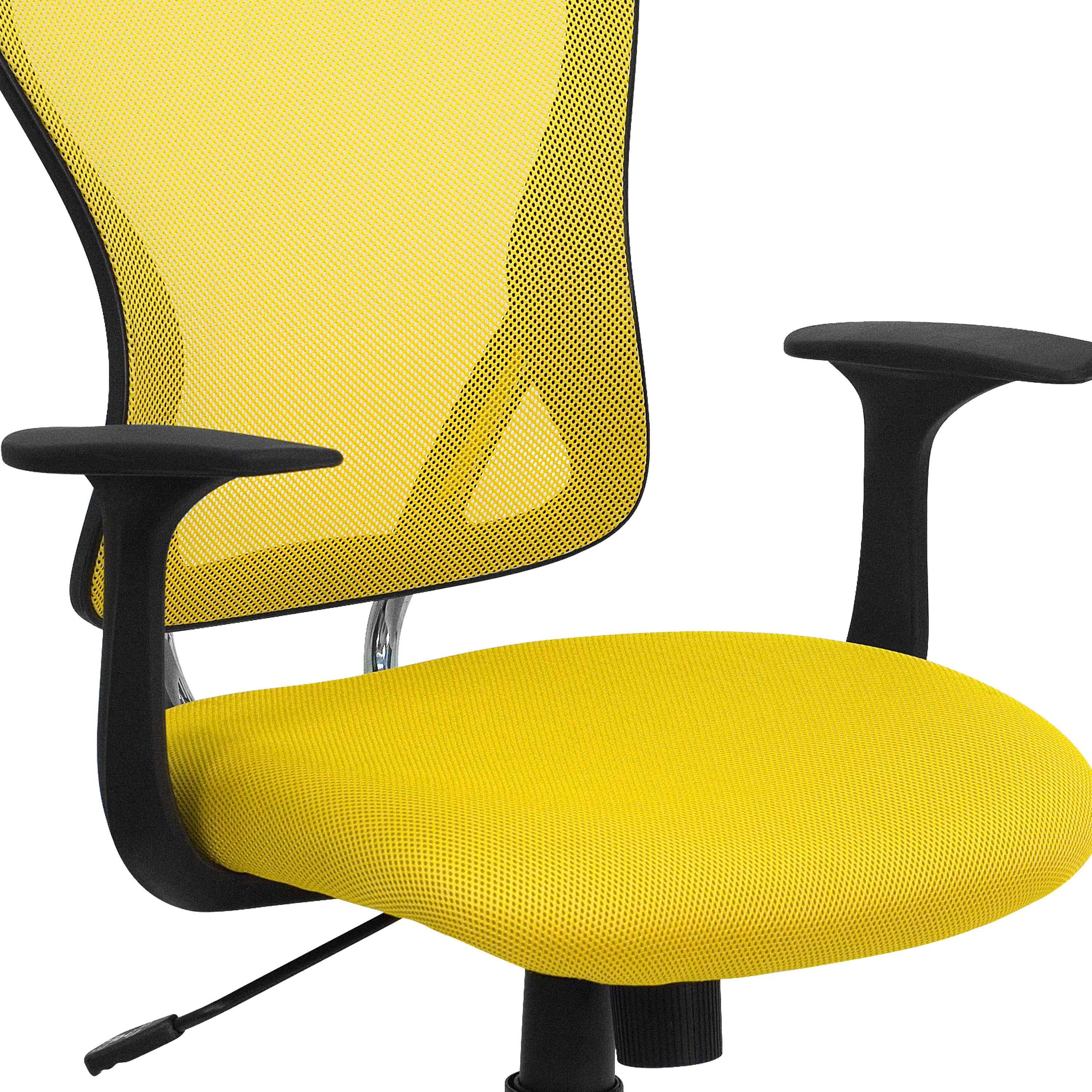 Alfred Mid-Back Yellow Mesh Swivel Task Office Chair with Chrome Base and Arms