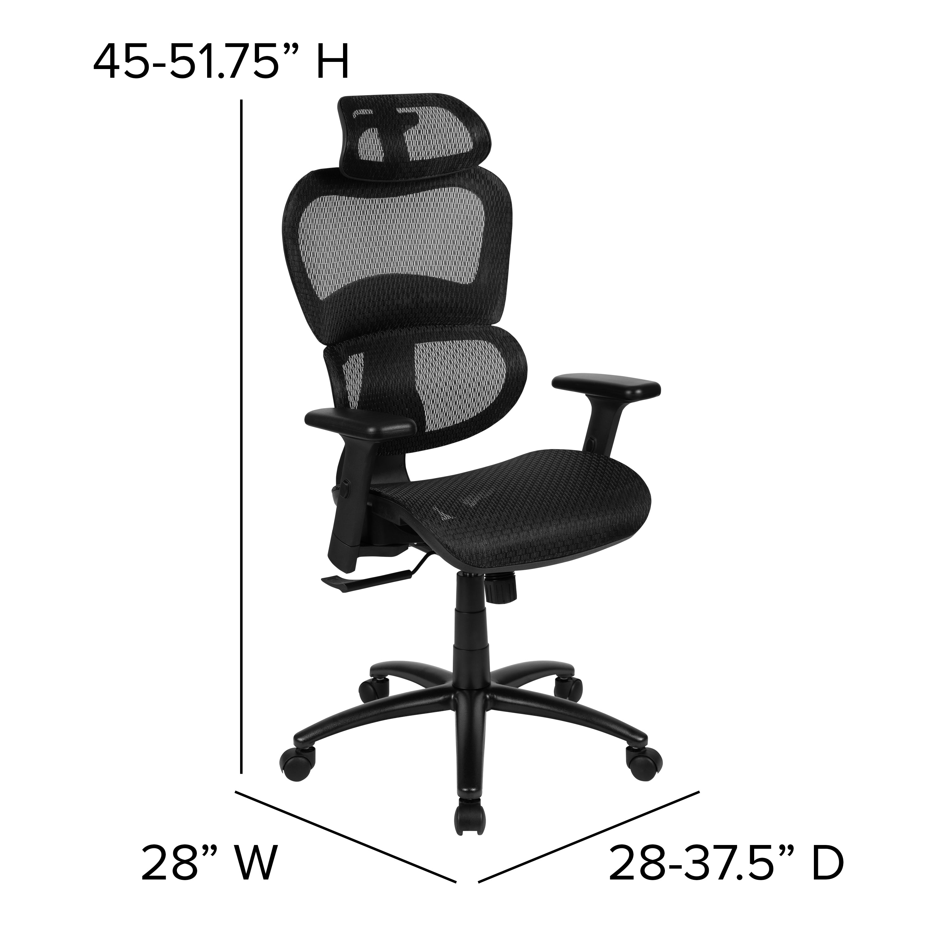 LO Ergonomic Mesh Office Chair with 2-to-1 Synchro-Tilt, Adjustable Headrest, Lumbar Support, and Adjustable Pivot Arms in Black