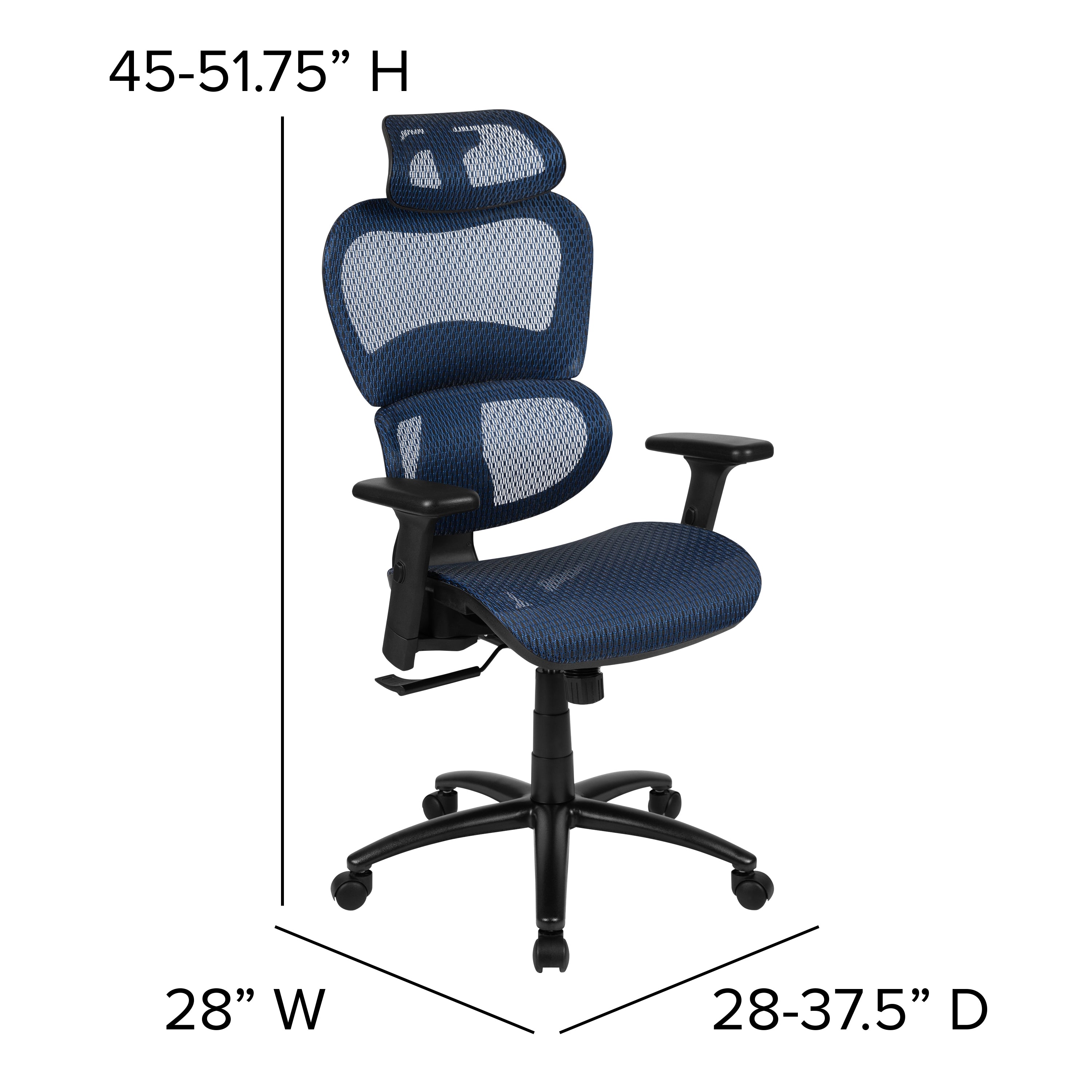 LO Ergonomic Mesh Office Chair with 2-to-1 Synchro-Tilt, Adjustable Headrest, Lumbar Support, and Adjustable Pivot Arms in Blue