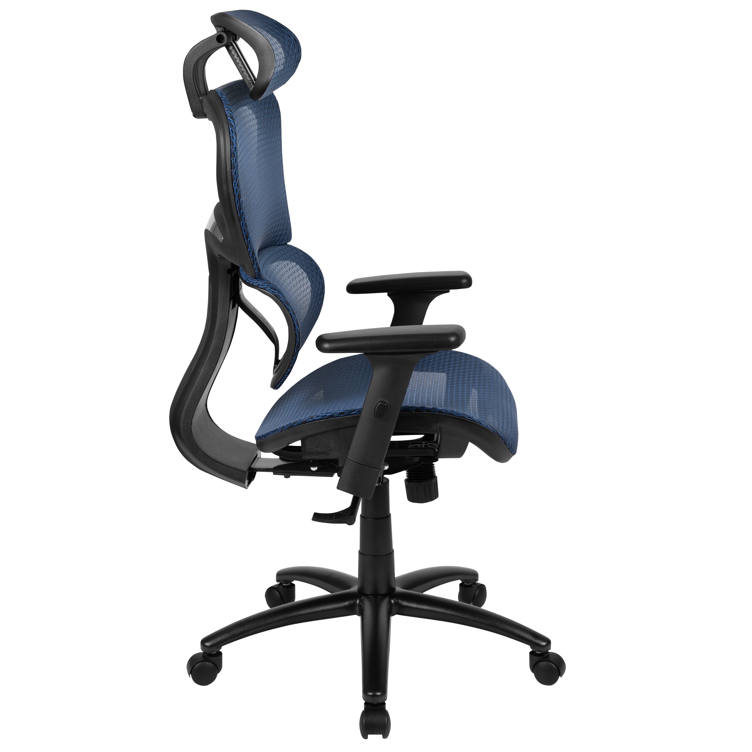 LO Ergonomic Mesh Office Chair with 2-to-1 Synchro-Tilt, Adjustable Headrest, Lumbar Support, and Adjustable Pivot Arms in Blue