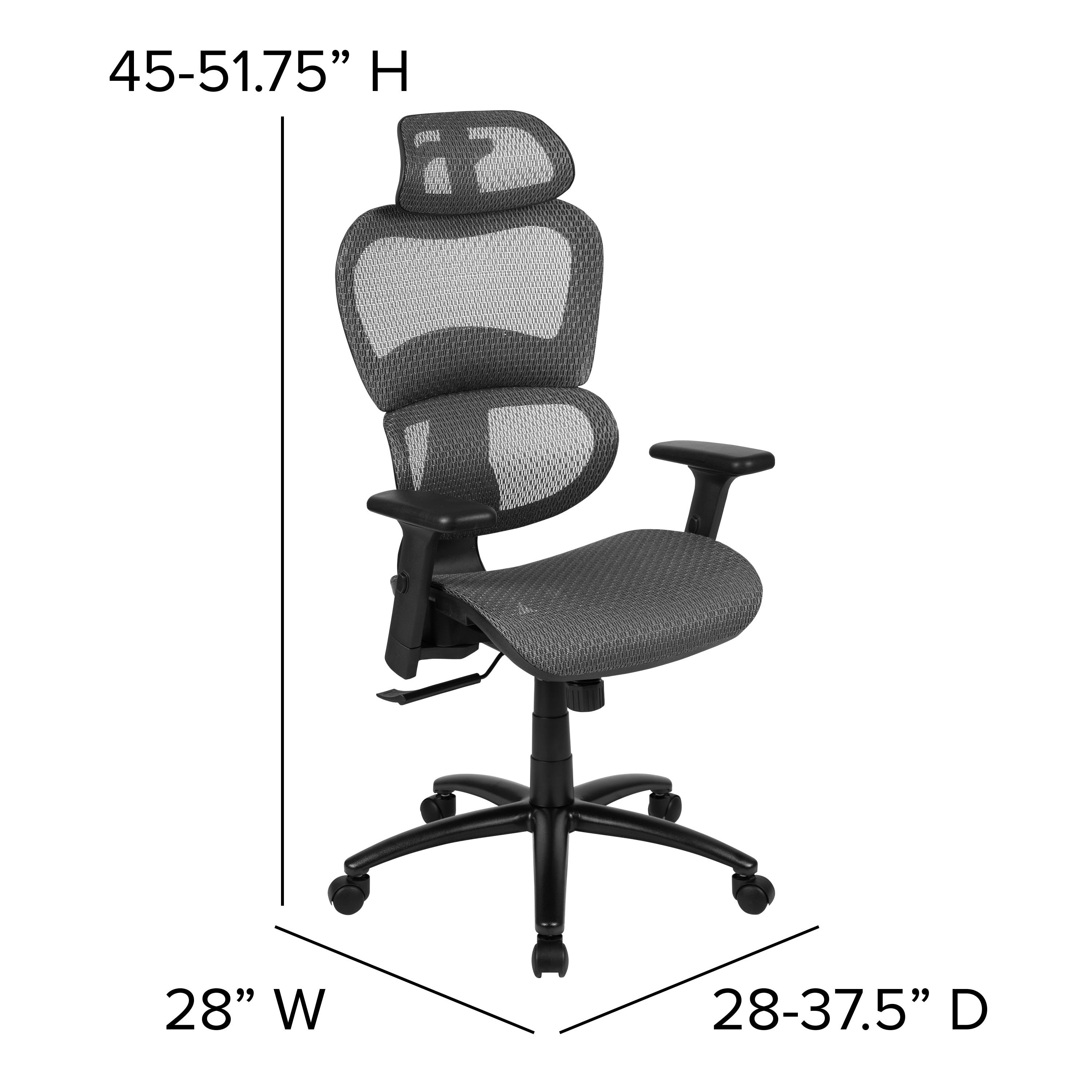 LO Ergonomic Mesh Office Chair with 2-to-1 Synchro-Tilt, Adjustable Headrest, Lumbar Support, and Adjustable Pivot Arms in Gray
