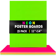 Fluorescent Poster Board - 11"x14", 2 sided, 25/pack - 5 ea: Red, Orange, Green, Yellow & Pink